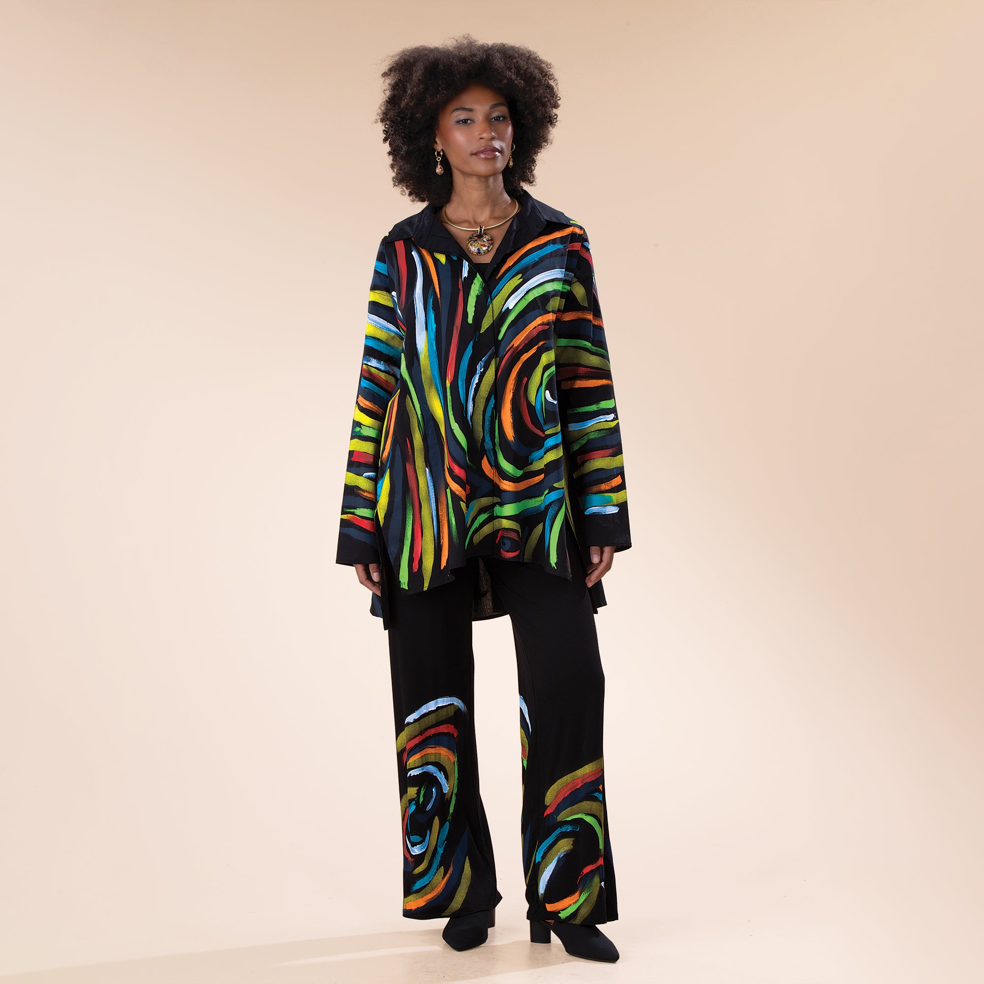 Hand-Painted Rainbow Stripes & Swirls Pants
