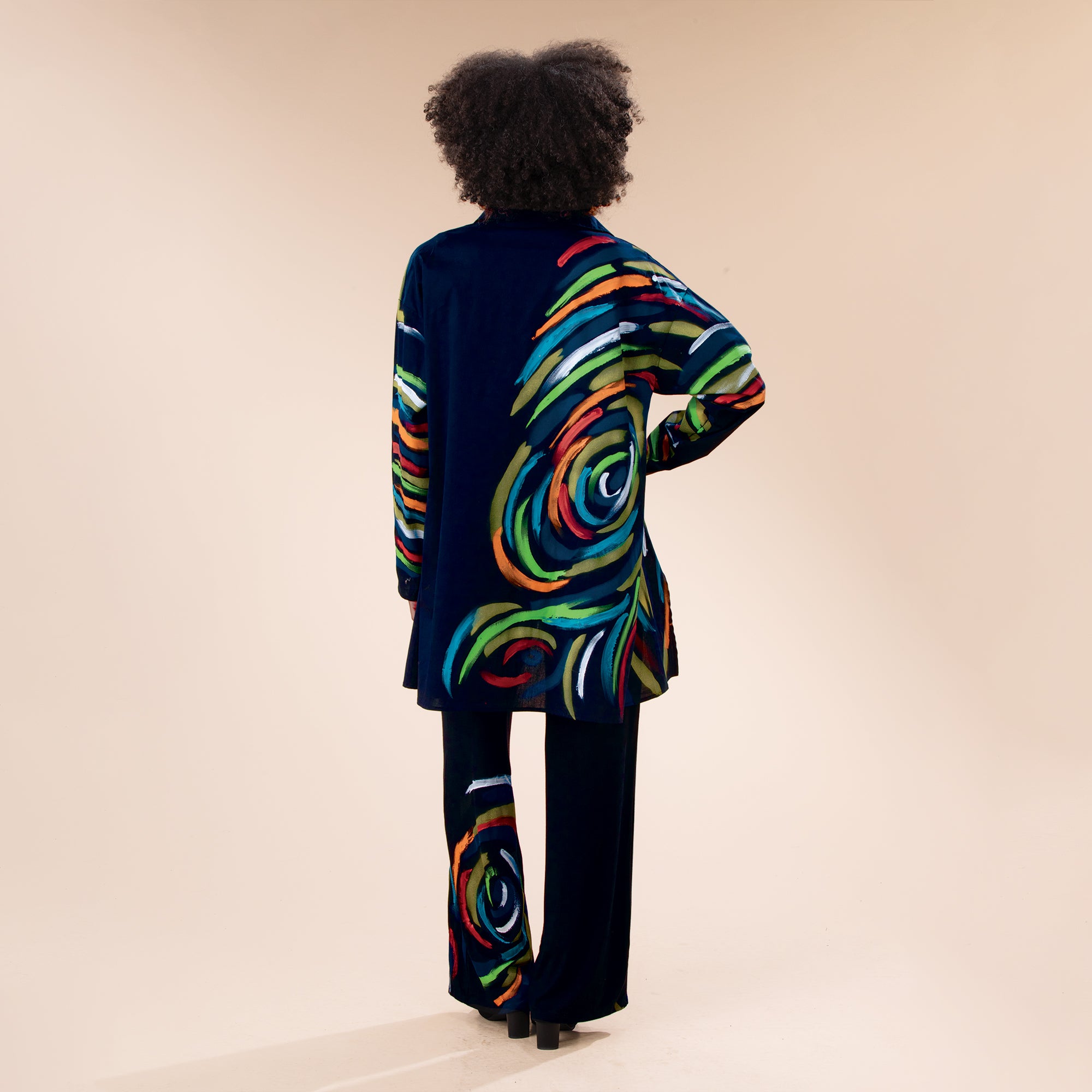 Hand-Painted Rainbow Stripes & Swirls Pants
