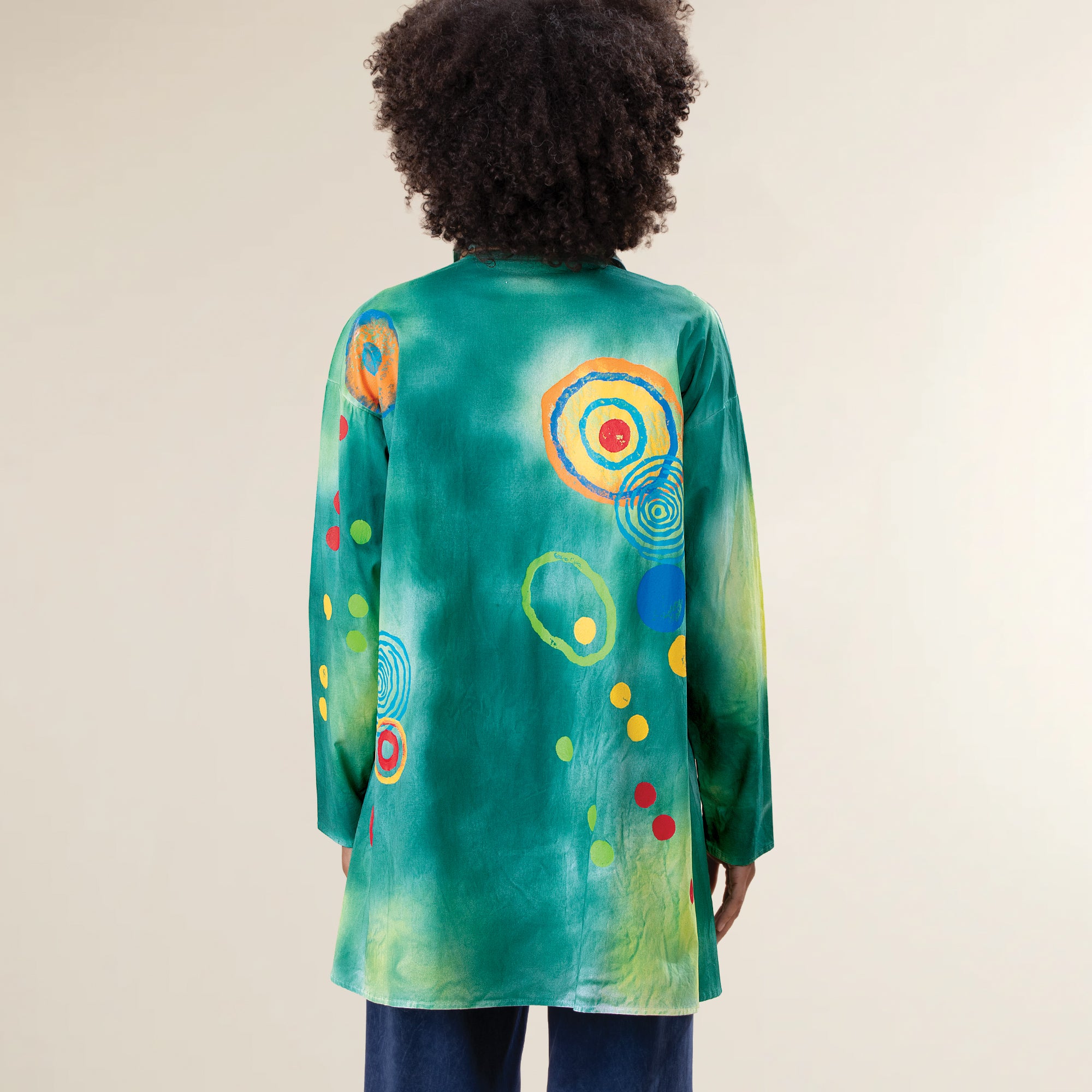 Hand-Painted Brilliant Circles Button-Up Blouse