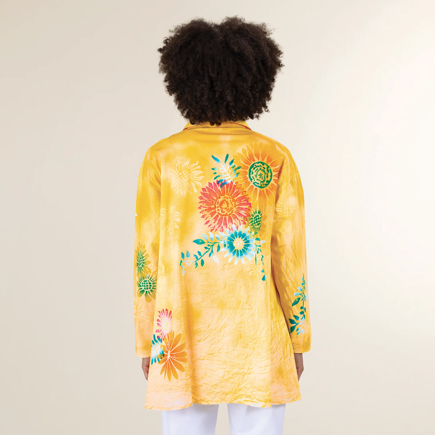Hand-Painted Gorgeous Gerberas Button-Up Blouse