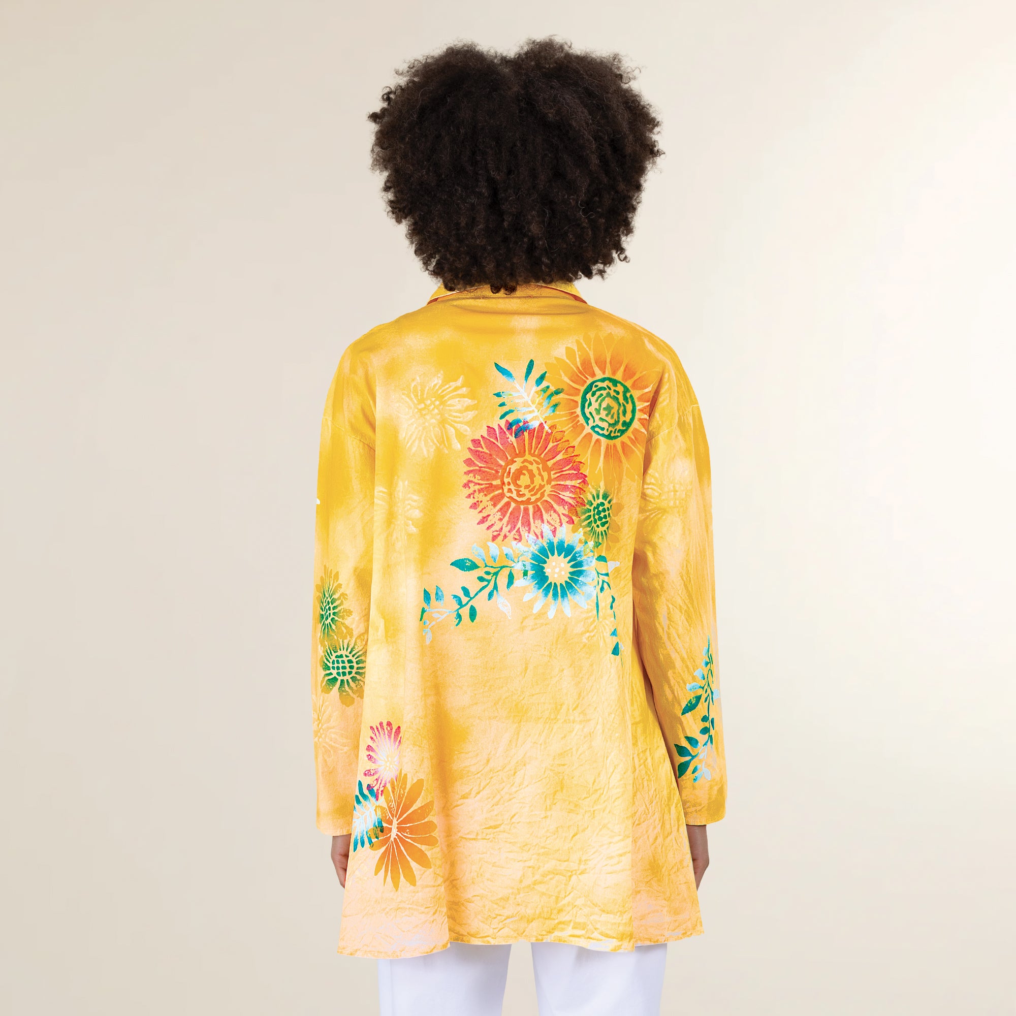 Hand-Painted Gorgeous Gerberas Button-Up Blouse