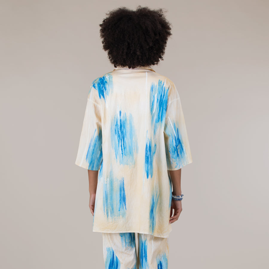 Hand-Painted Ocean Brushstrokes Button Up Blouse