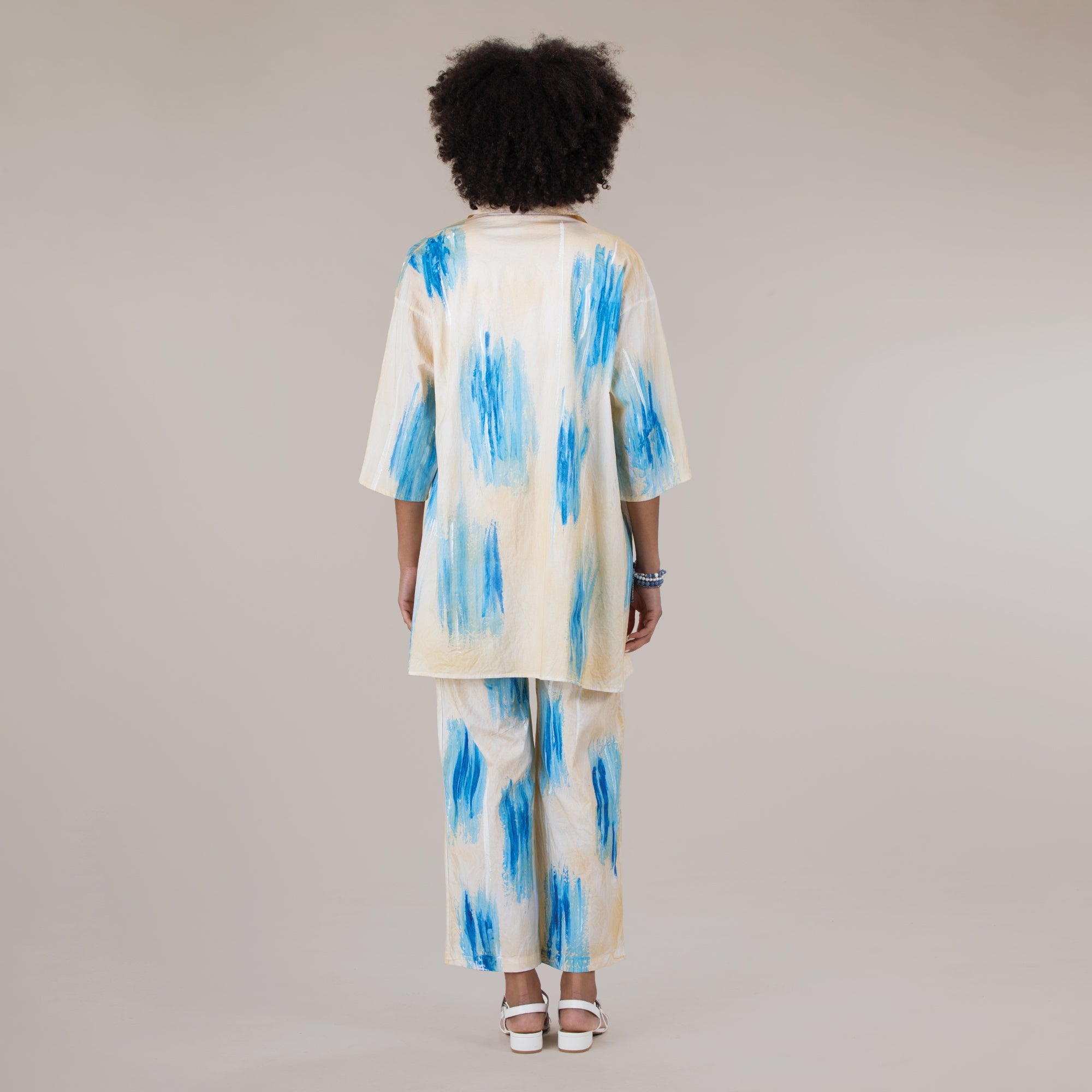 Hand-Painted Ocean Brushstrokes Button Up Blouse
