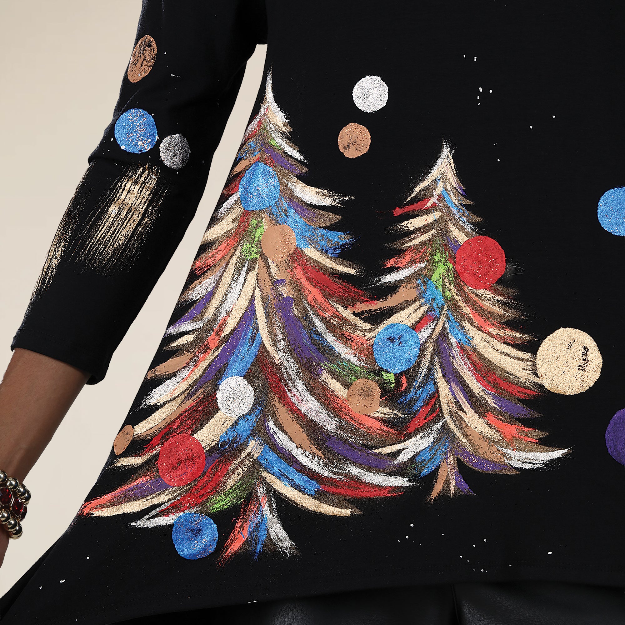 Hand-Painted Colorful Christmas Trees Blouse