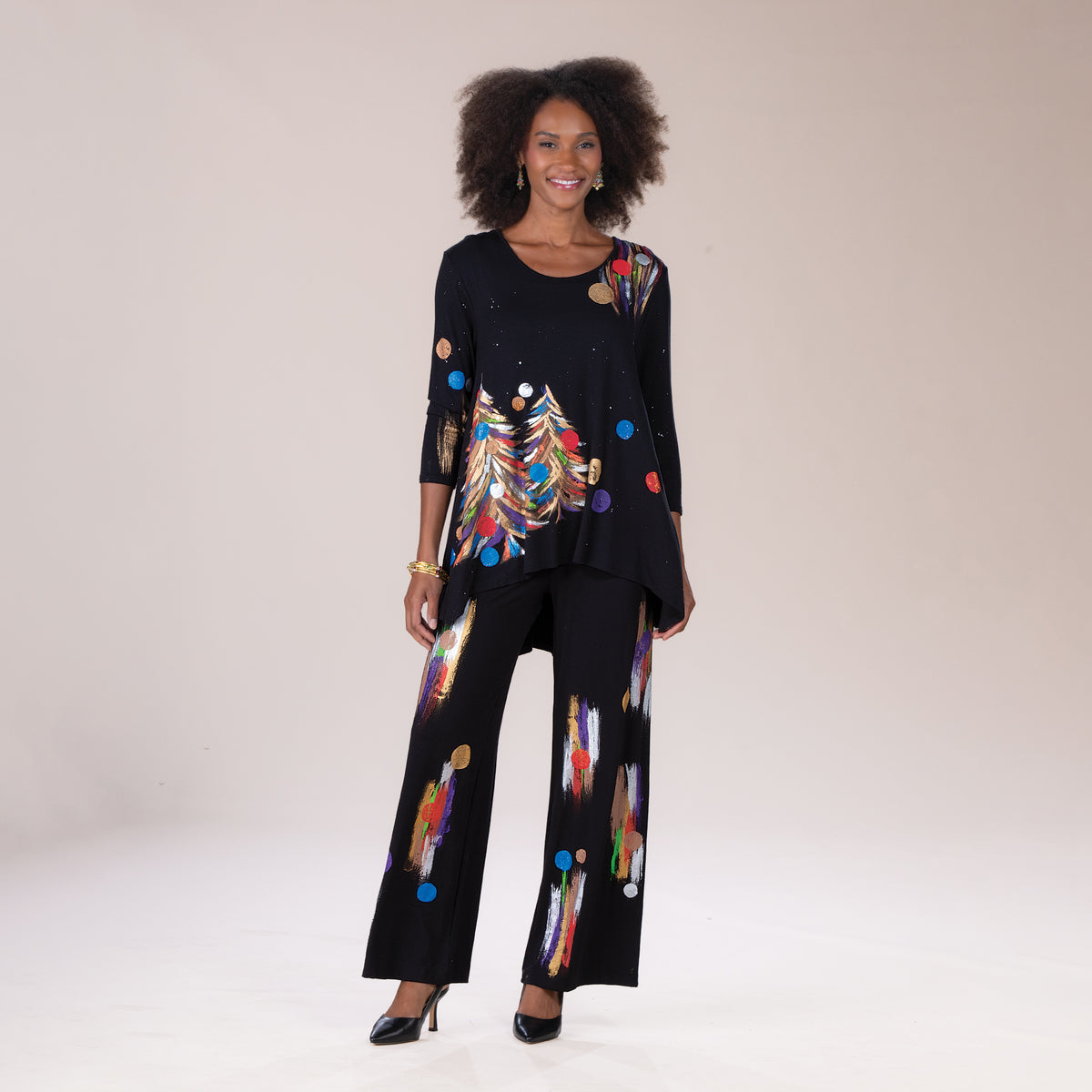 Hand-Painted Colorful Christmas Trees Blouse