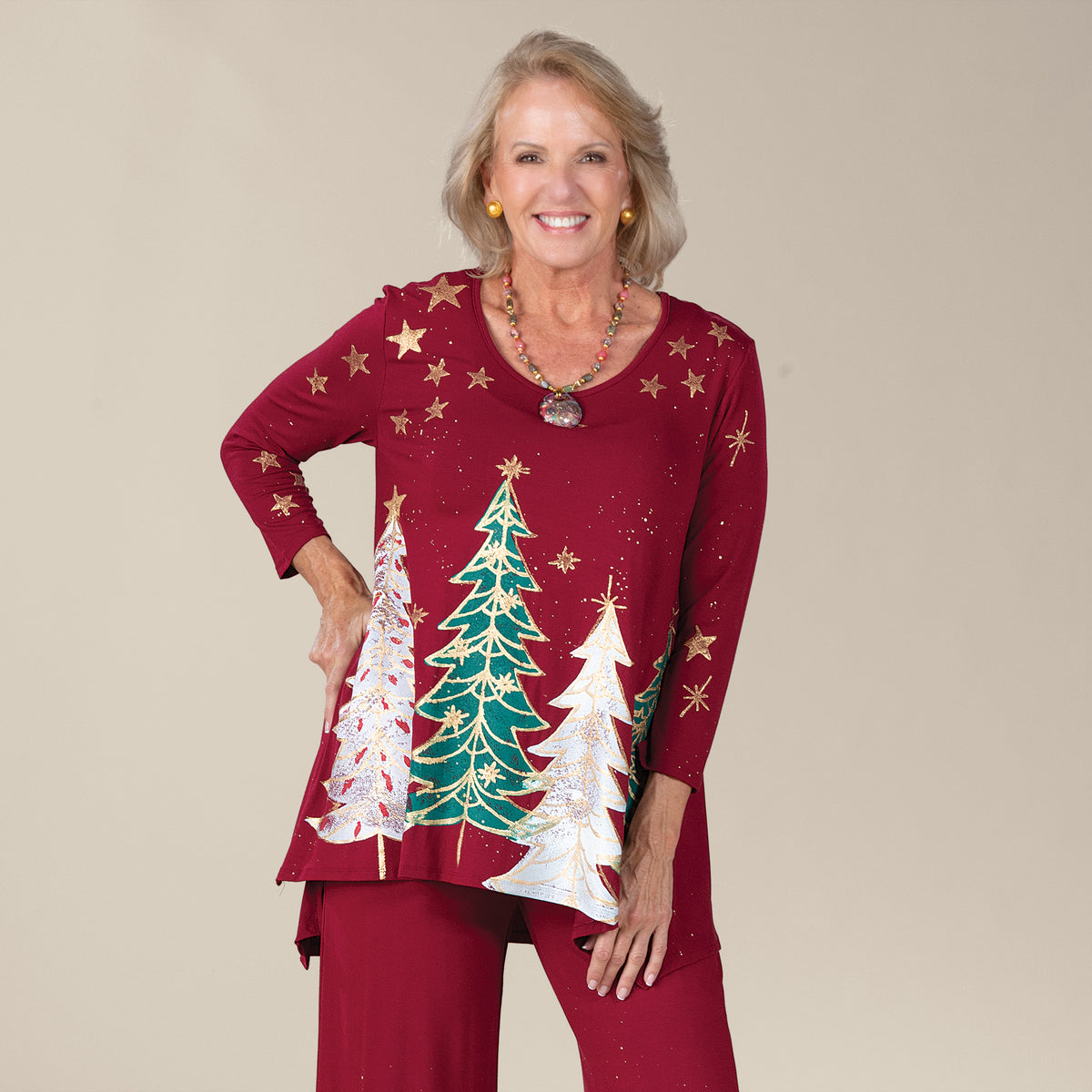 Hand-Painted Starry Tree Forest Blouse