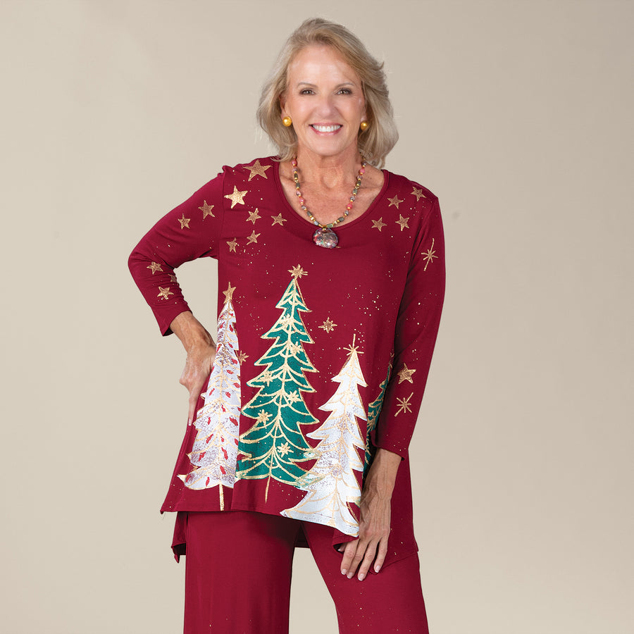 Hand-Painted Starry Tree Forest Blouse