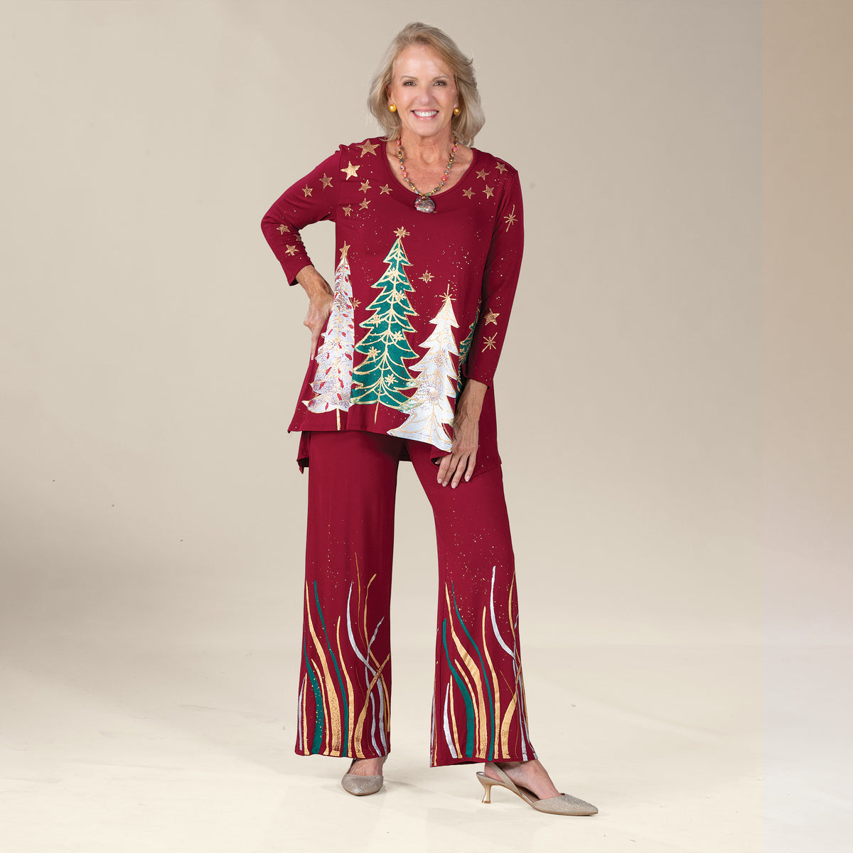 Hand-Painted Starry Tree Forest Blouse