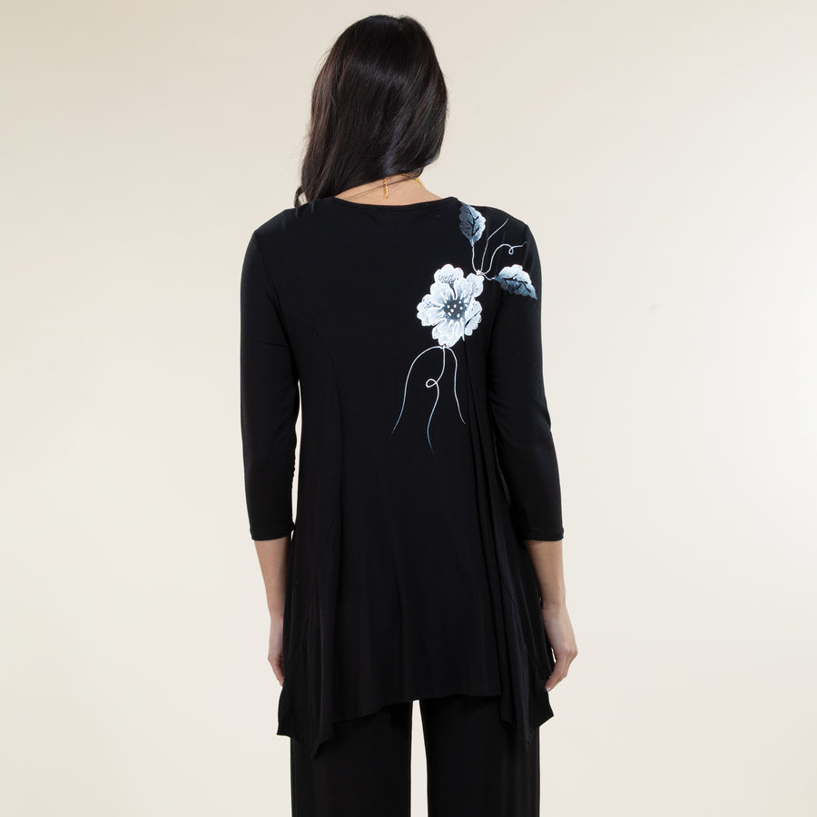 Hand-Painted Bold Blooms Black & White Blouse