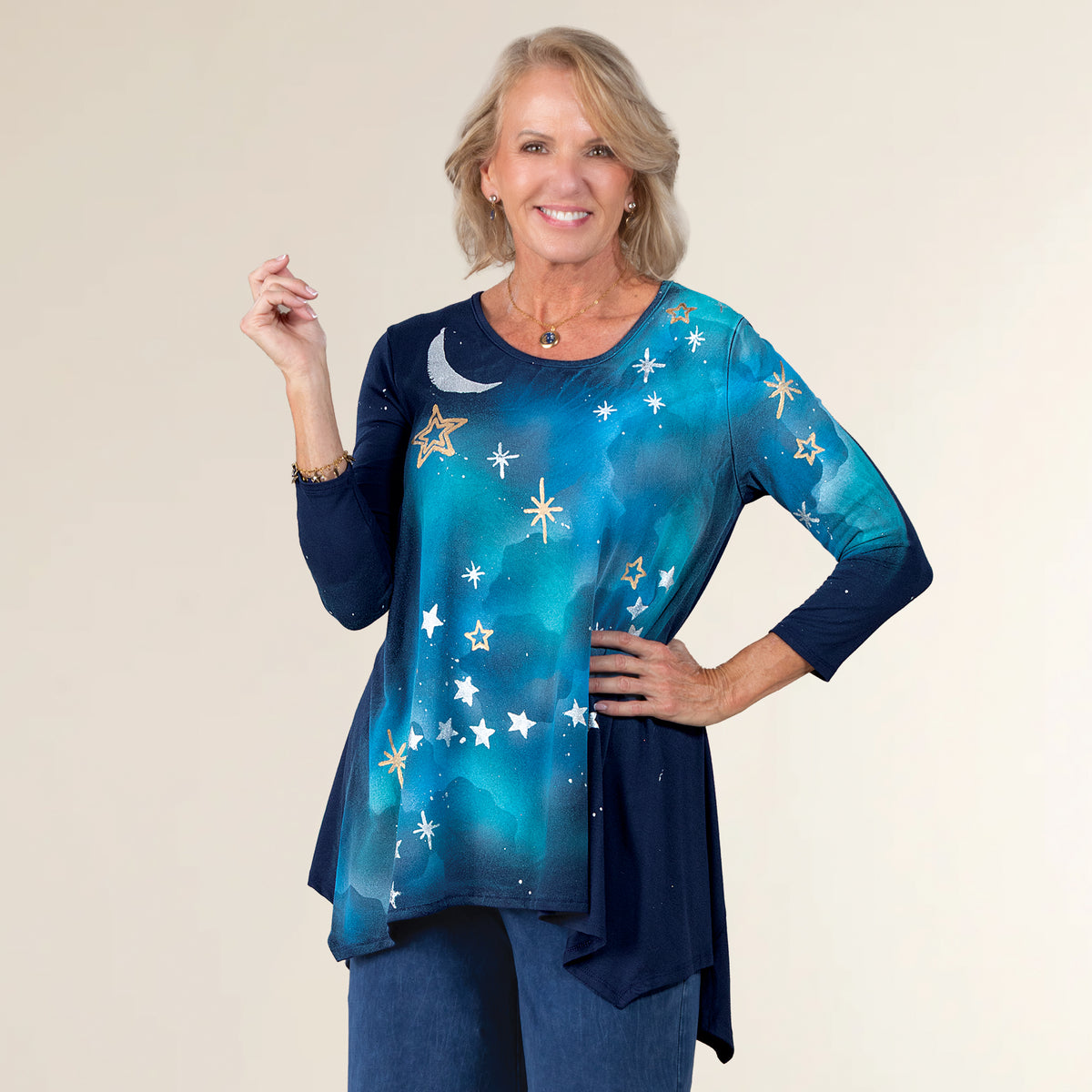 Hand-Painted Celestial Constellations Blouse