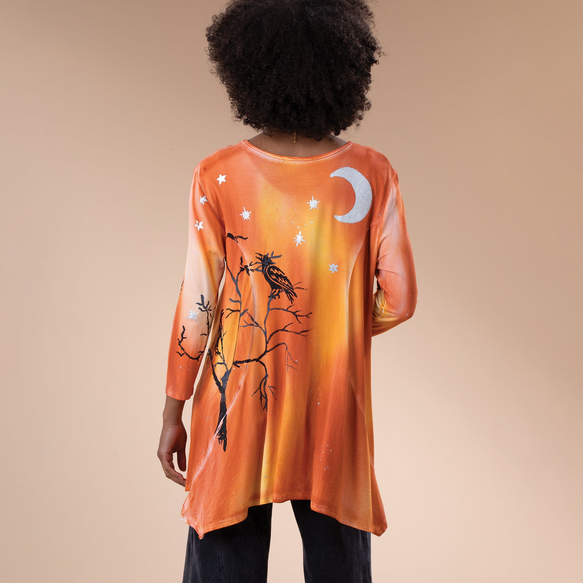 Hand-Painted Crows Under Crescent Moons Blouse