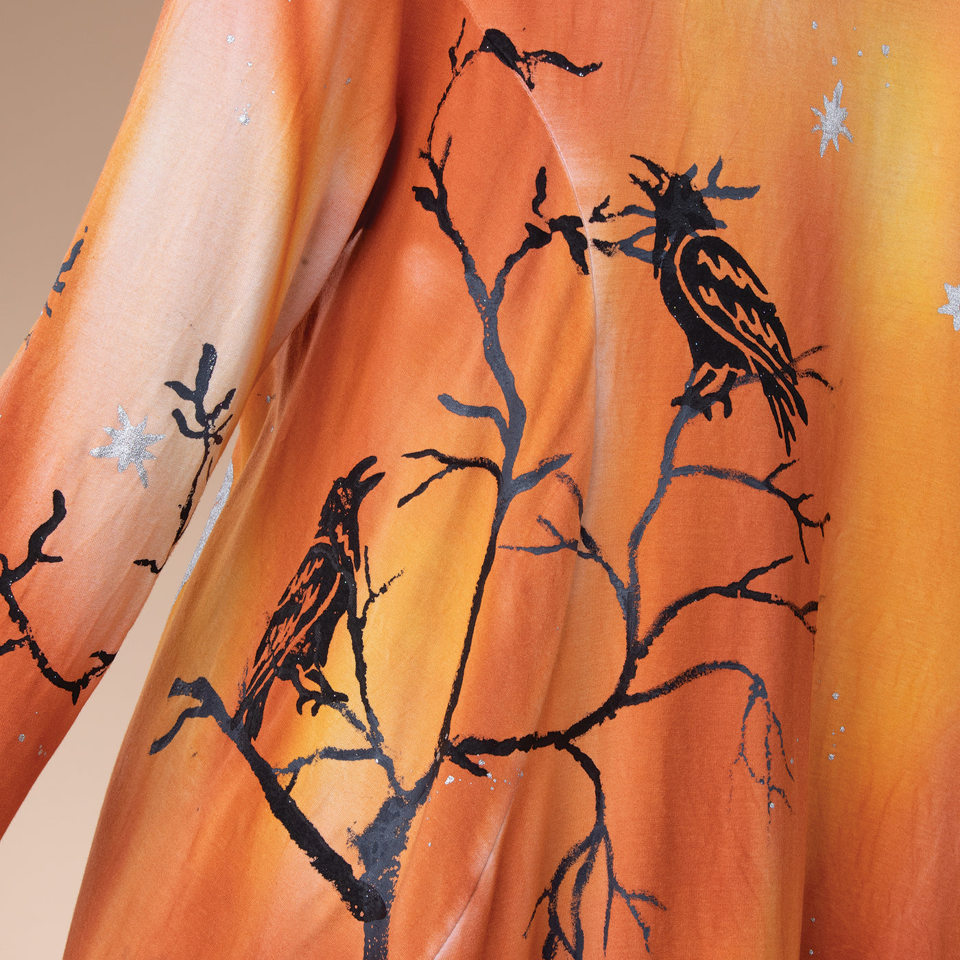 Hand-Painted Crows Under Crescent Moons Blouse