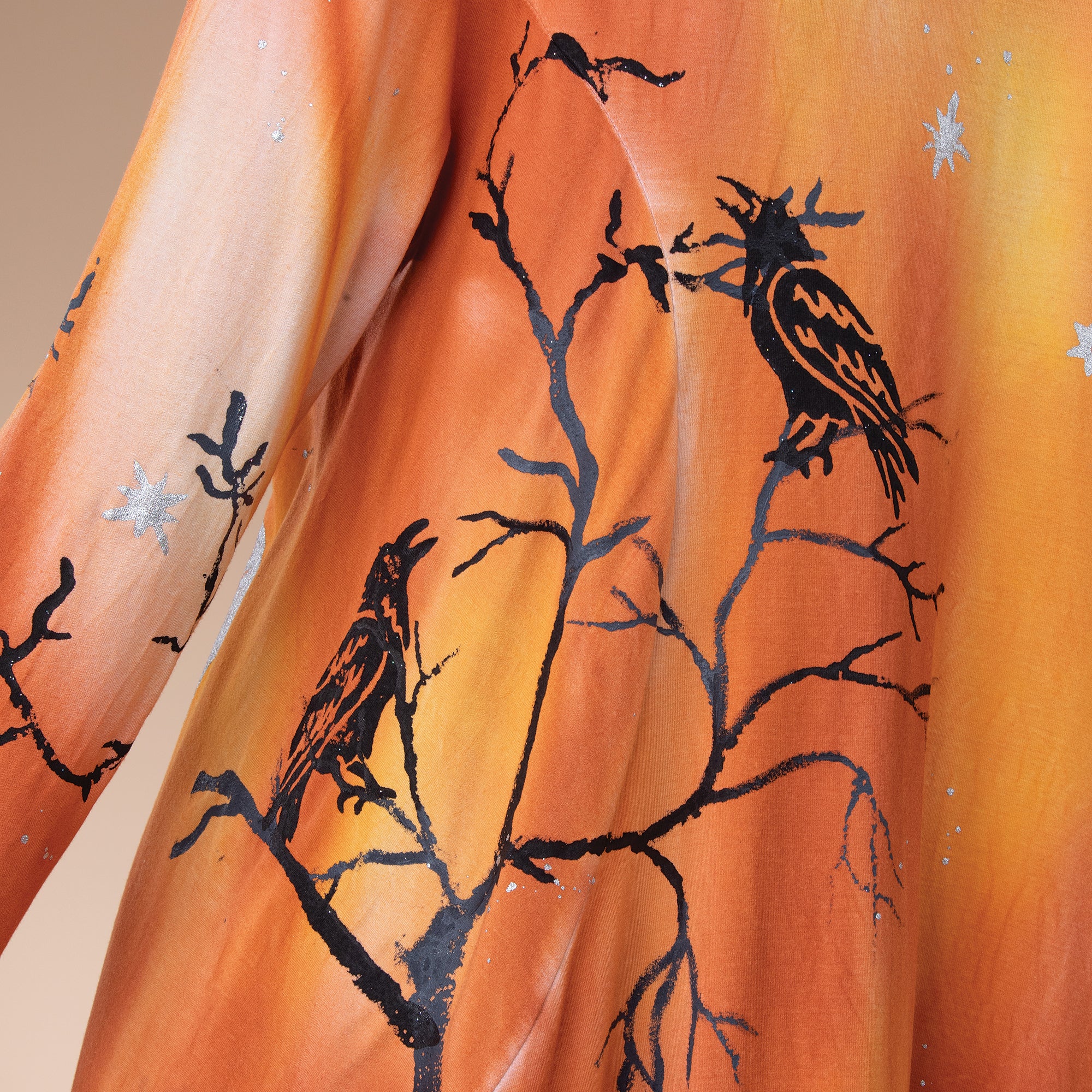Hand-Painted Crows Under Crescent Moons Blouse