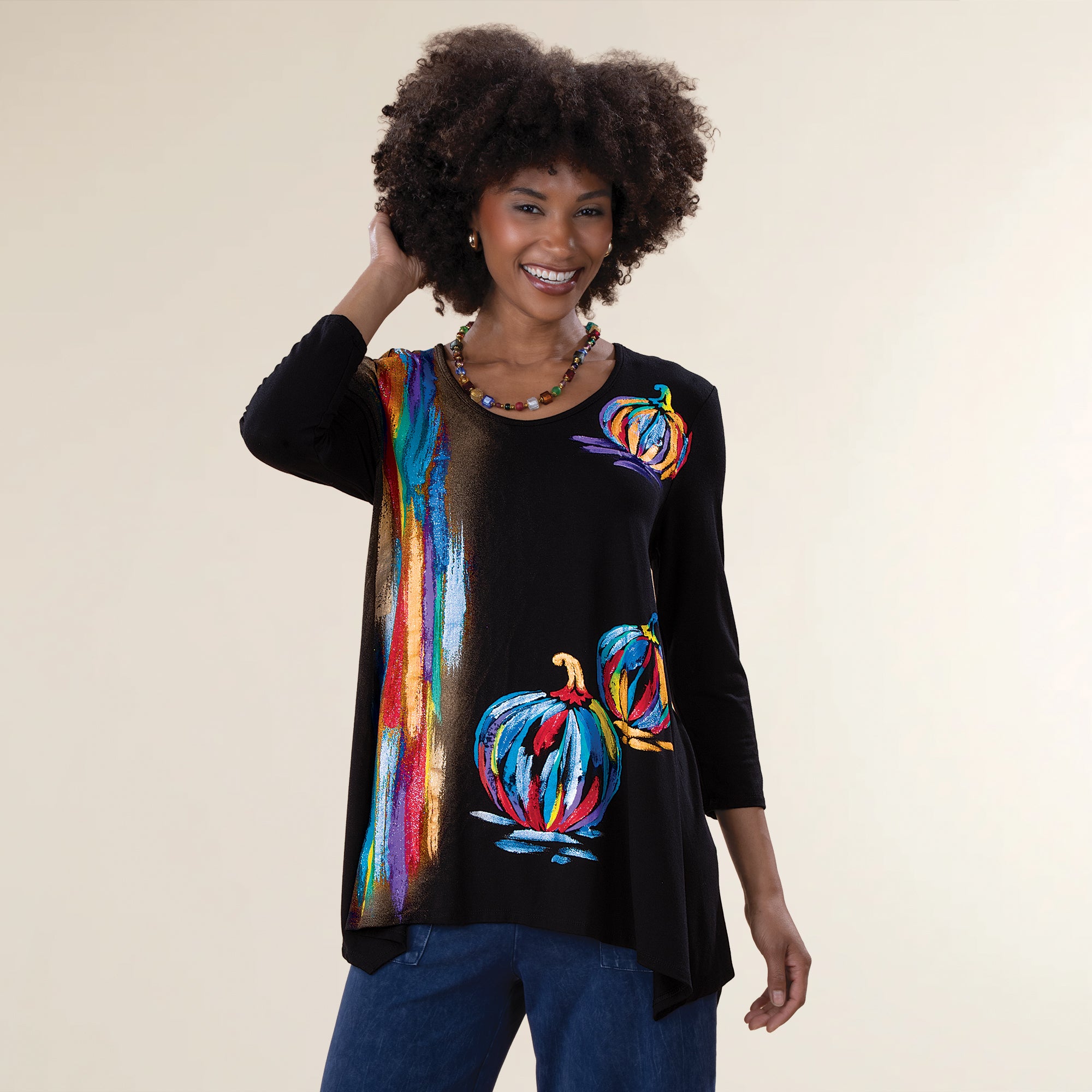 Hand-Painted Colorful Pumpkin Blouse