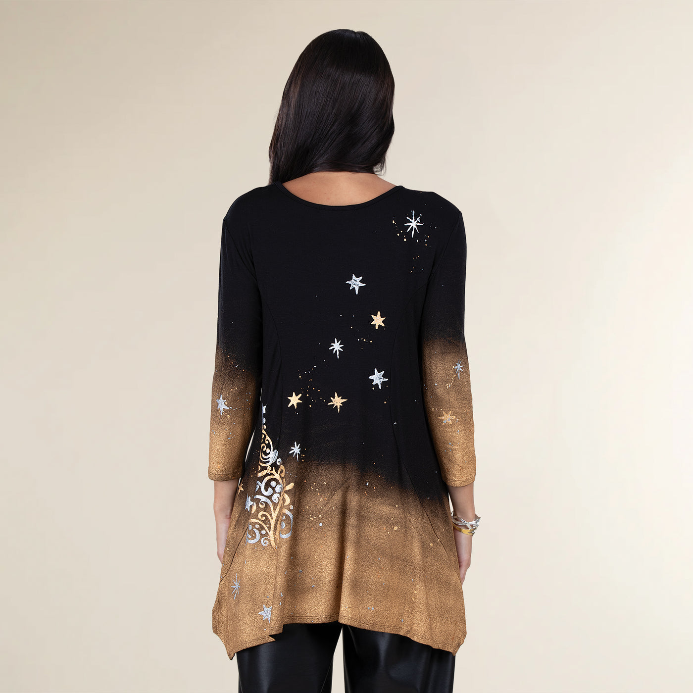 Hand-Painted Sparkling with Stars Christmas Tree Blouse