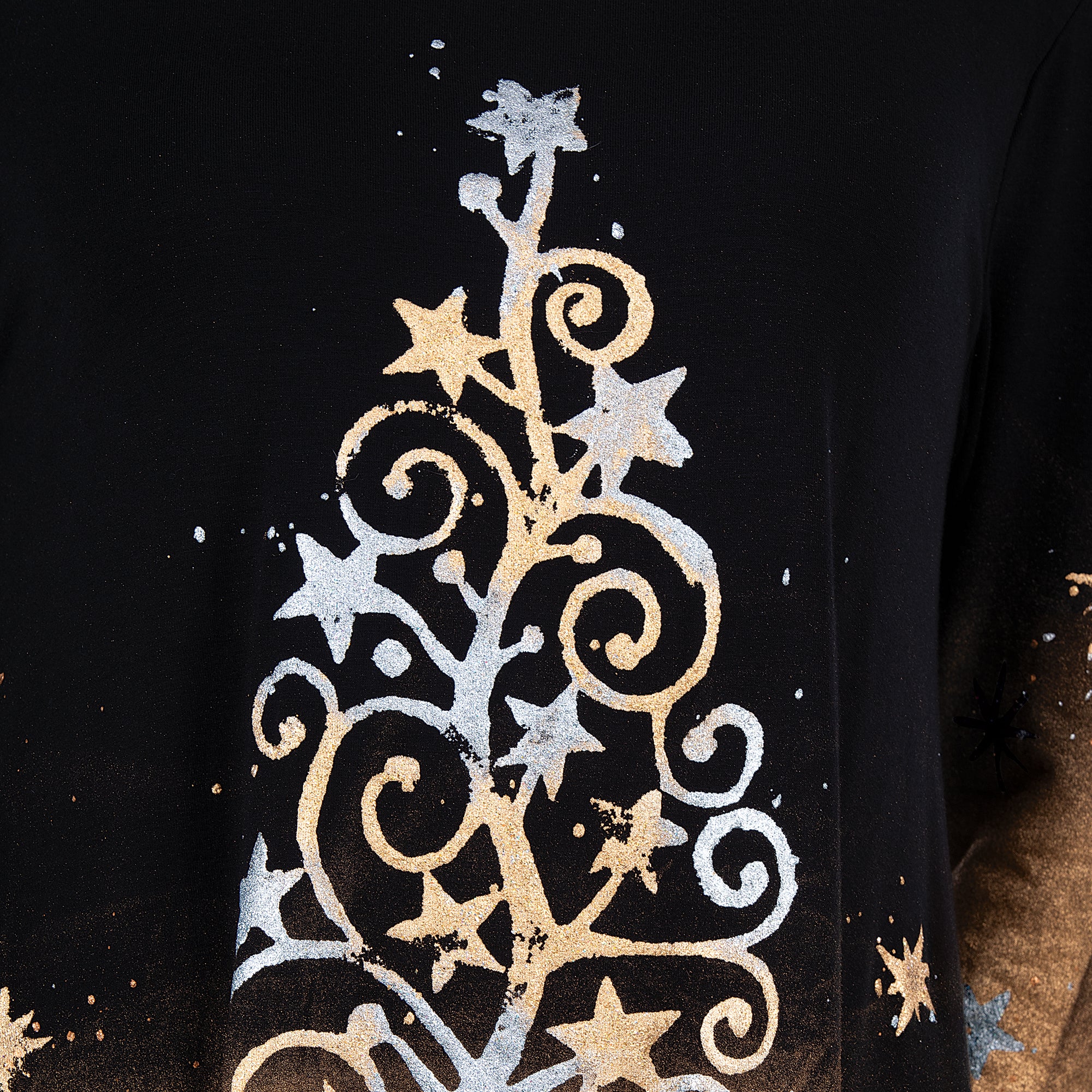 Hand-Painted Sparkling with Stars Christmas Tree Blouse