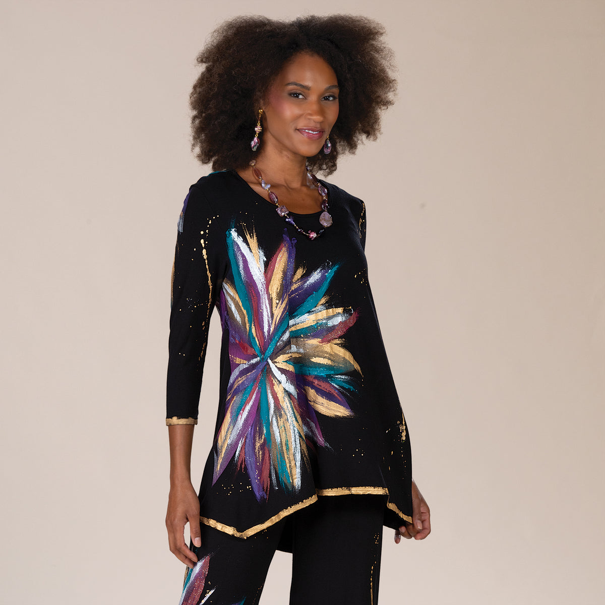 Hand-Painted Rainbow Starburst Blouse