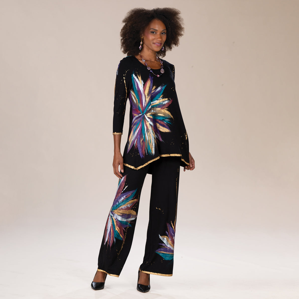Hand-Painted Rainbow Starburst Blouse
