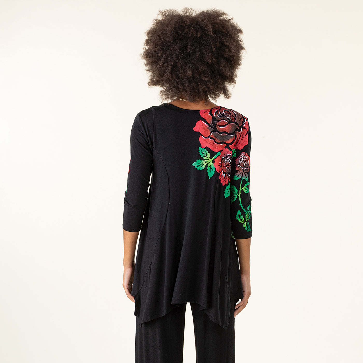 Hand-Painted Blooming Roses Blouse