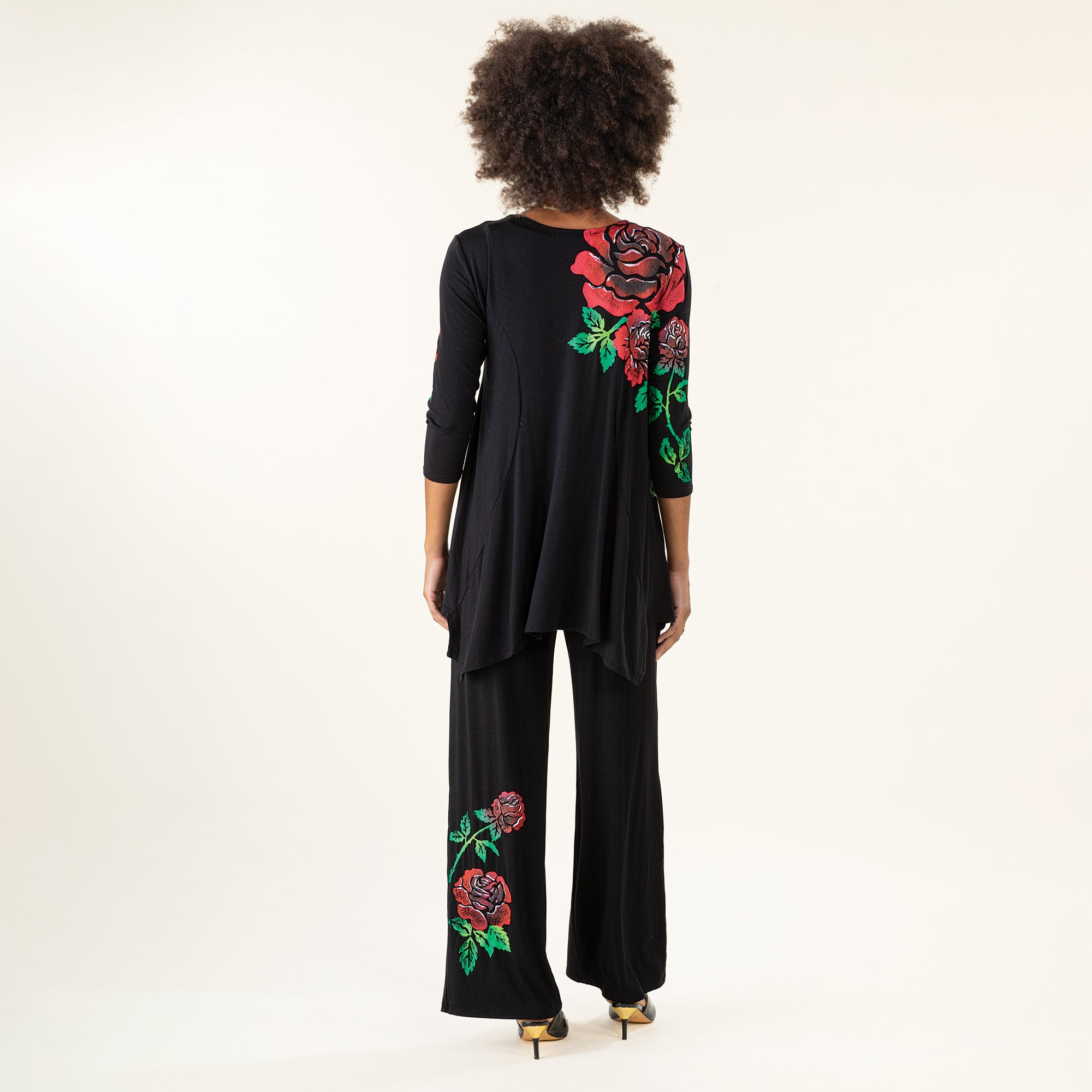 Hand-Painted Blooming Roses Blouse