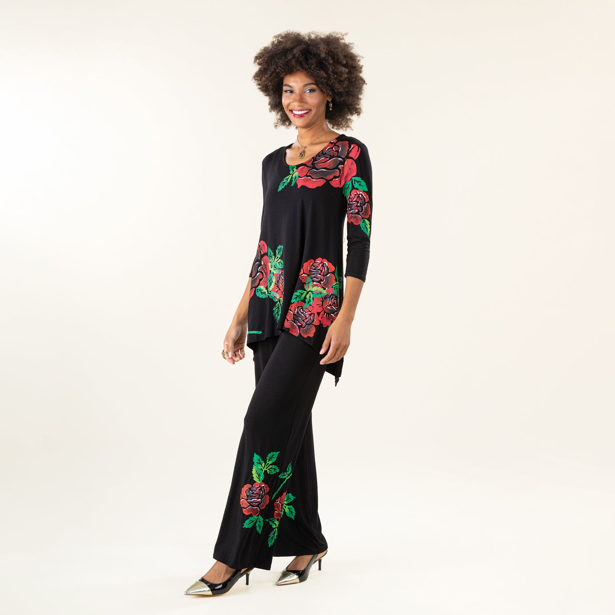 Hand-Painted Blooming Roses Blouse