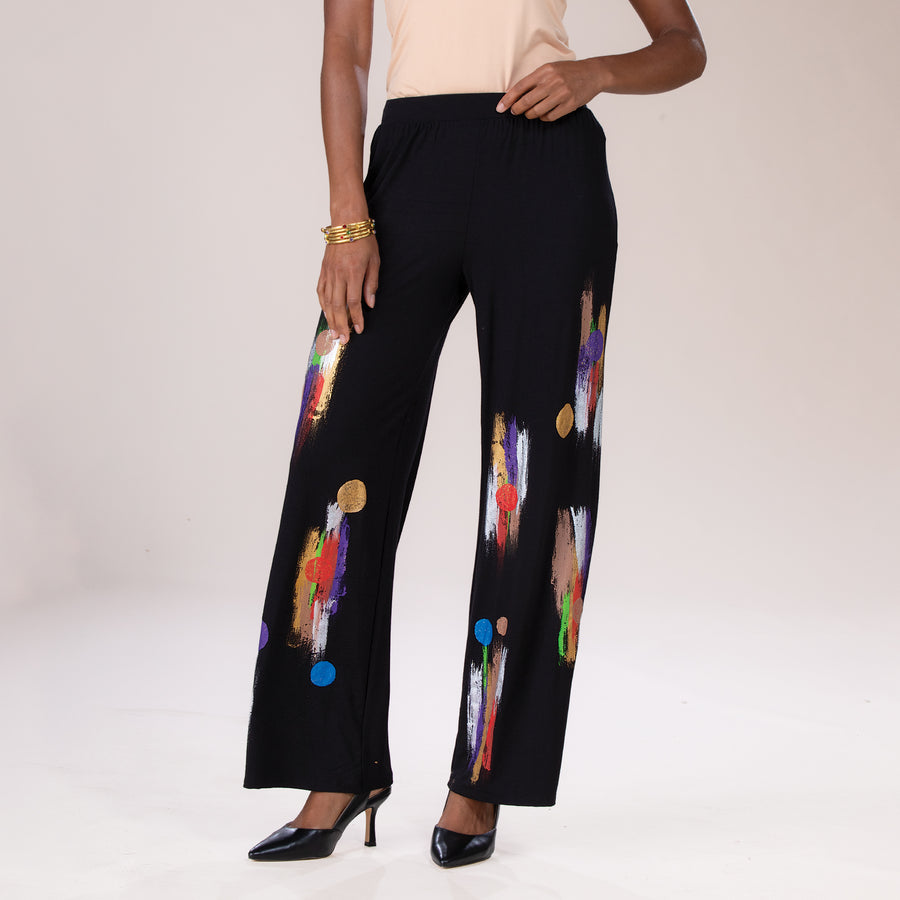 Hand-Painted Colorful Dots Wide Leg Pants