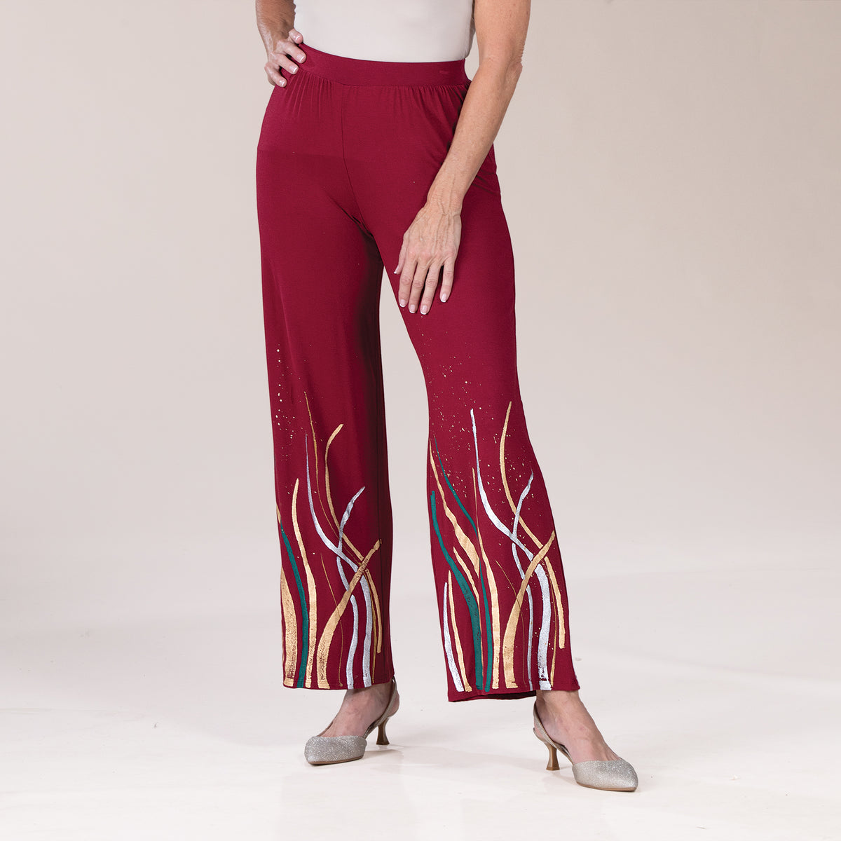 Hand-Painted Floating Stripes Wide Leg Pants