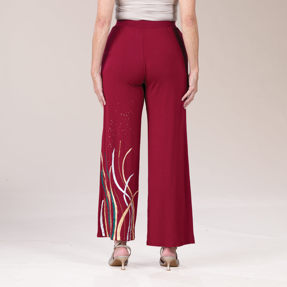 Hand-Painted Floating Stripes Wide Leg Pants