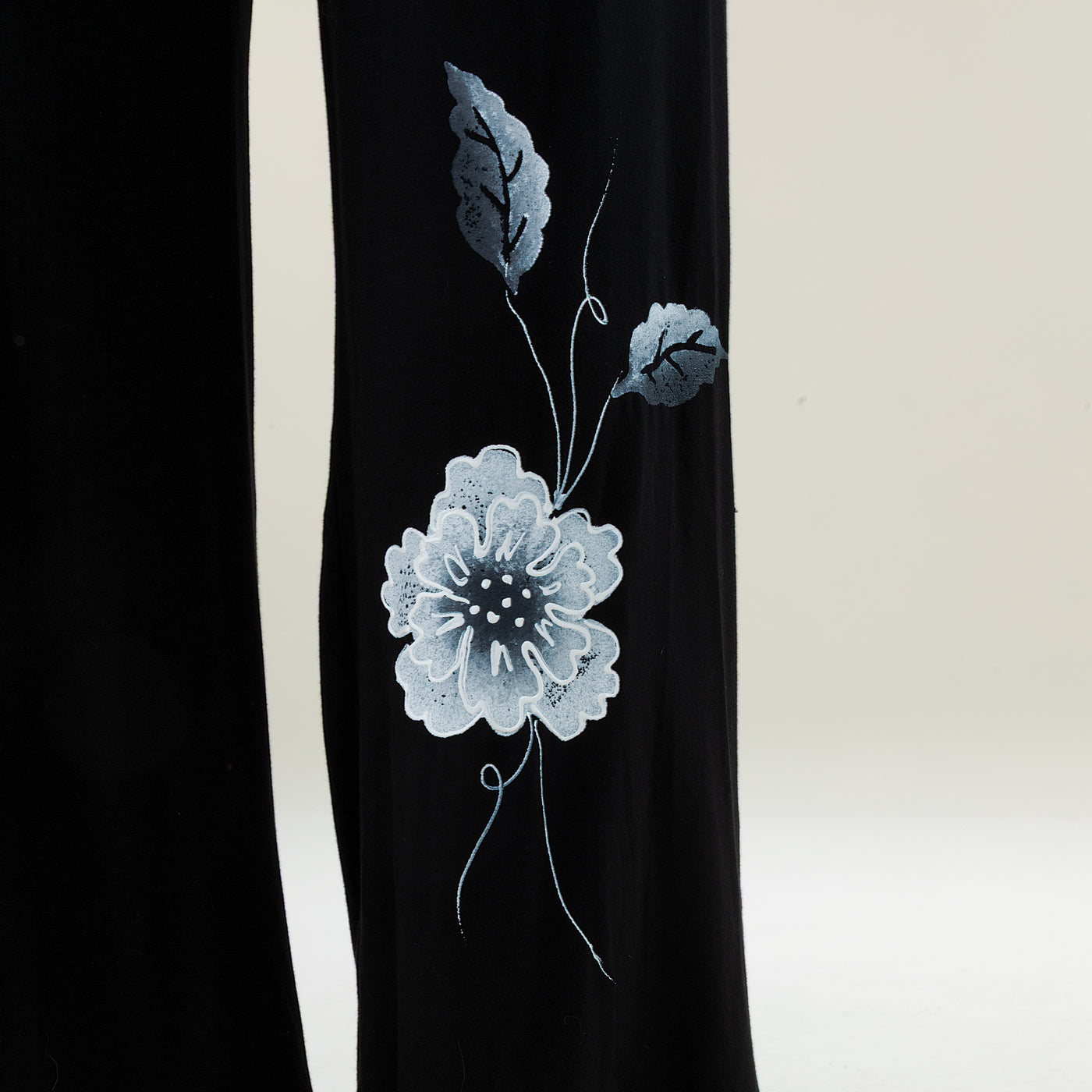 Hand-Painted Bold Blooms Black & White Wide Leg Pants