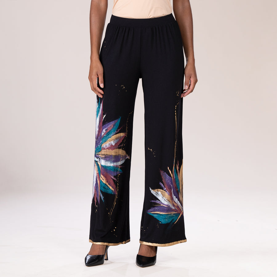 Hand-Painted Rainbow Starburst Wide Leg Pants