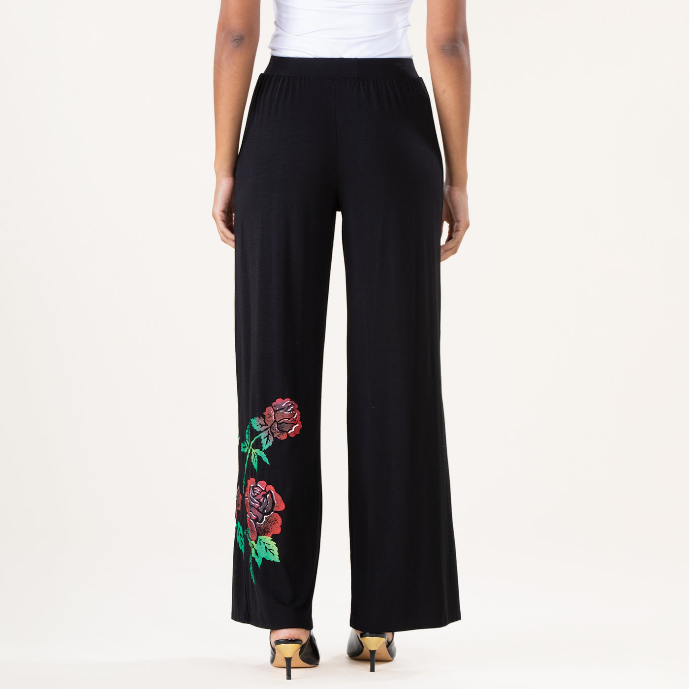 Hand-Painted Blooming Roses Pants