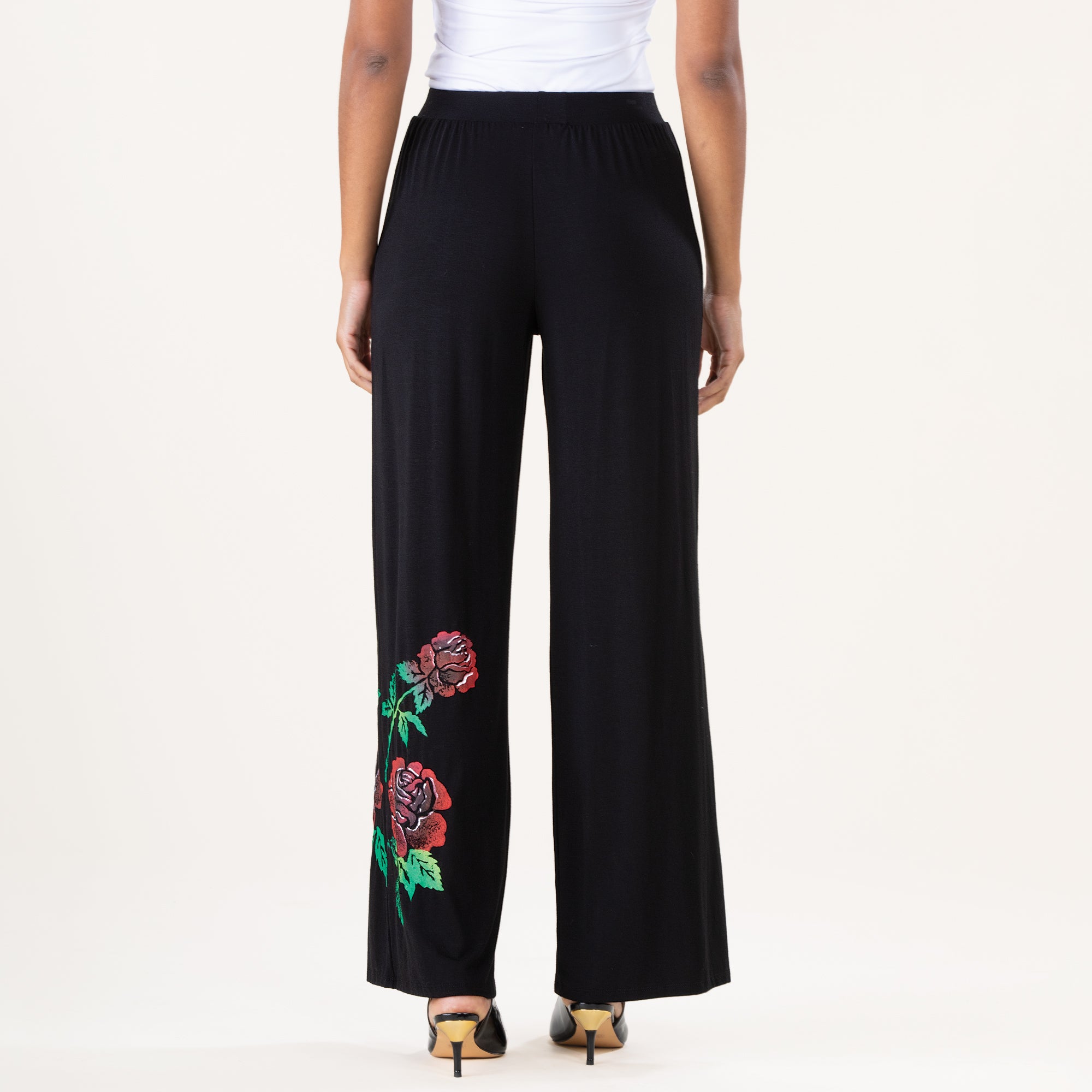 Hand-Painted Blooming Roses Pants