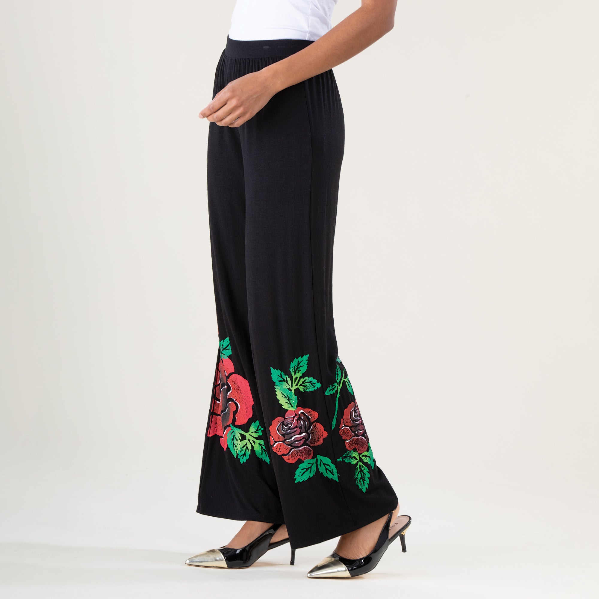 Hand-Painted Blooming Roses Pants