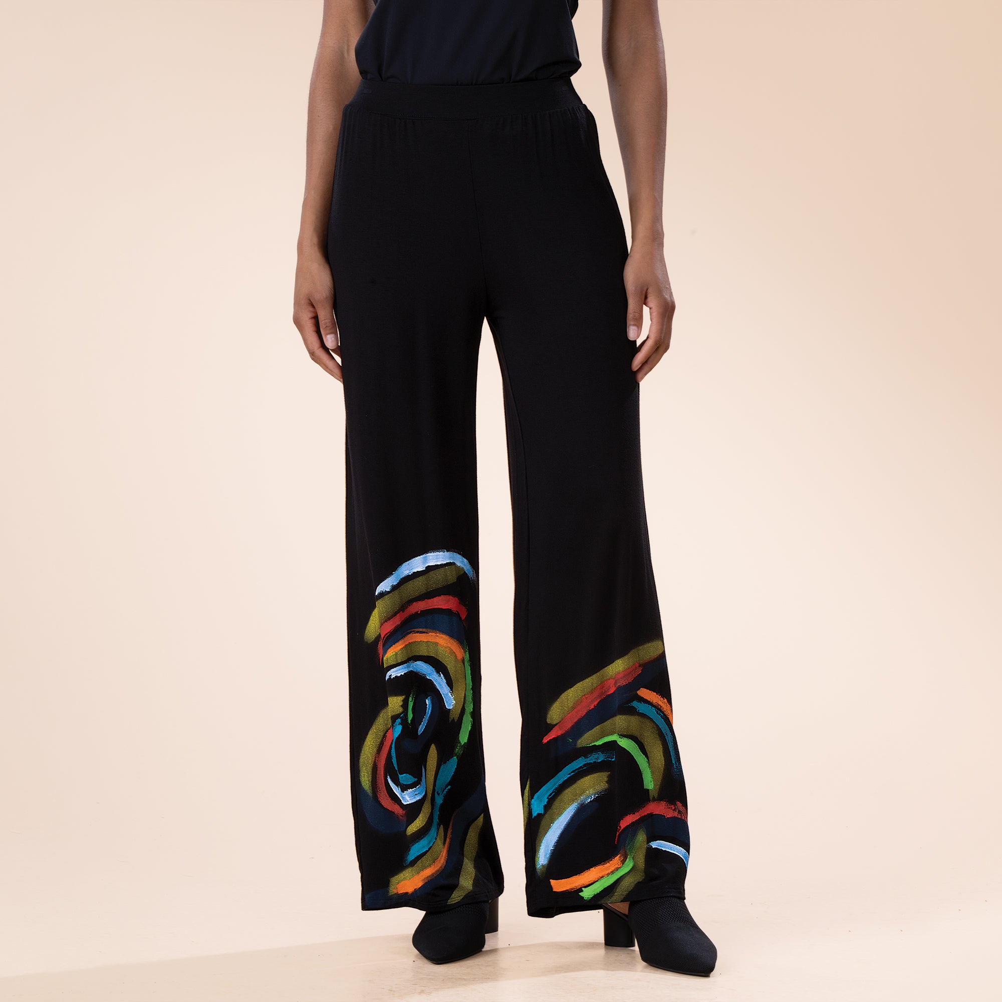 Hand-Painted Rainbow Stripes & Swirls Pants