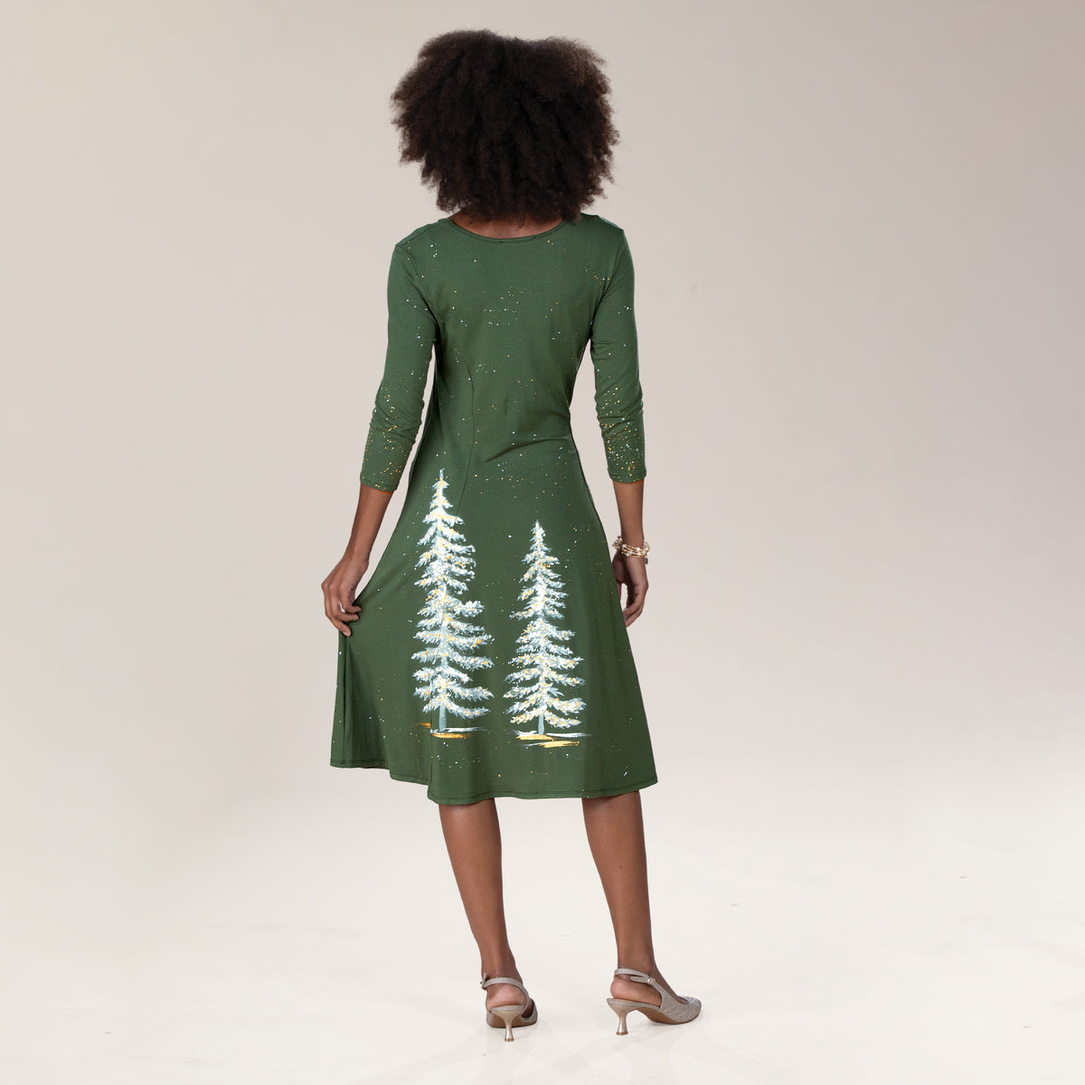 Hand-Painted Metallic Christmas Trees Dress