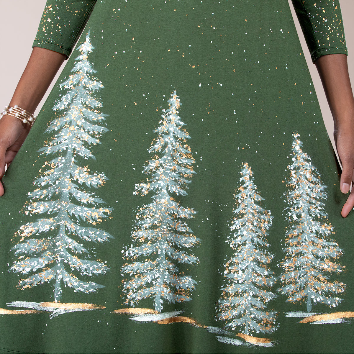 Hand-Painted Metallic Christmas Trees Dress