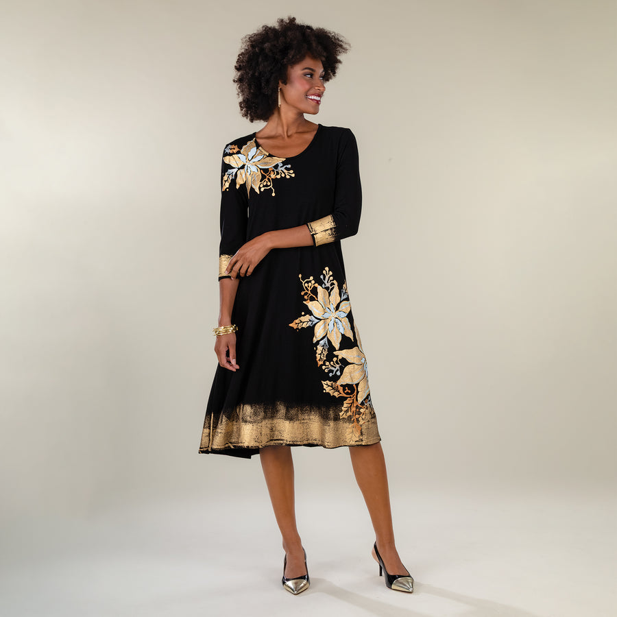 Hand-Painted Pretty in Gold Poinsettias Dress