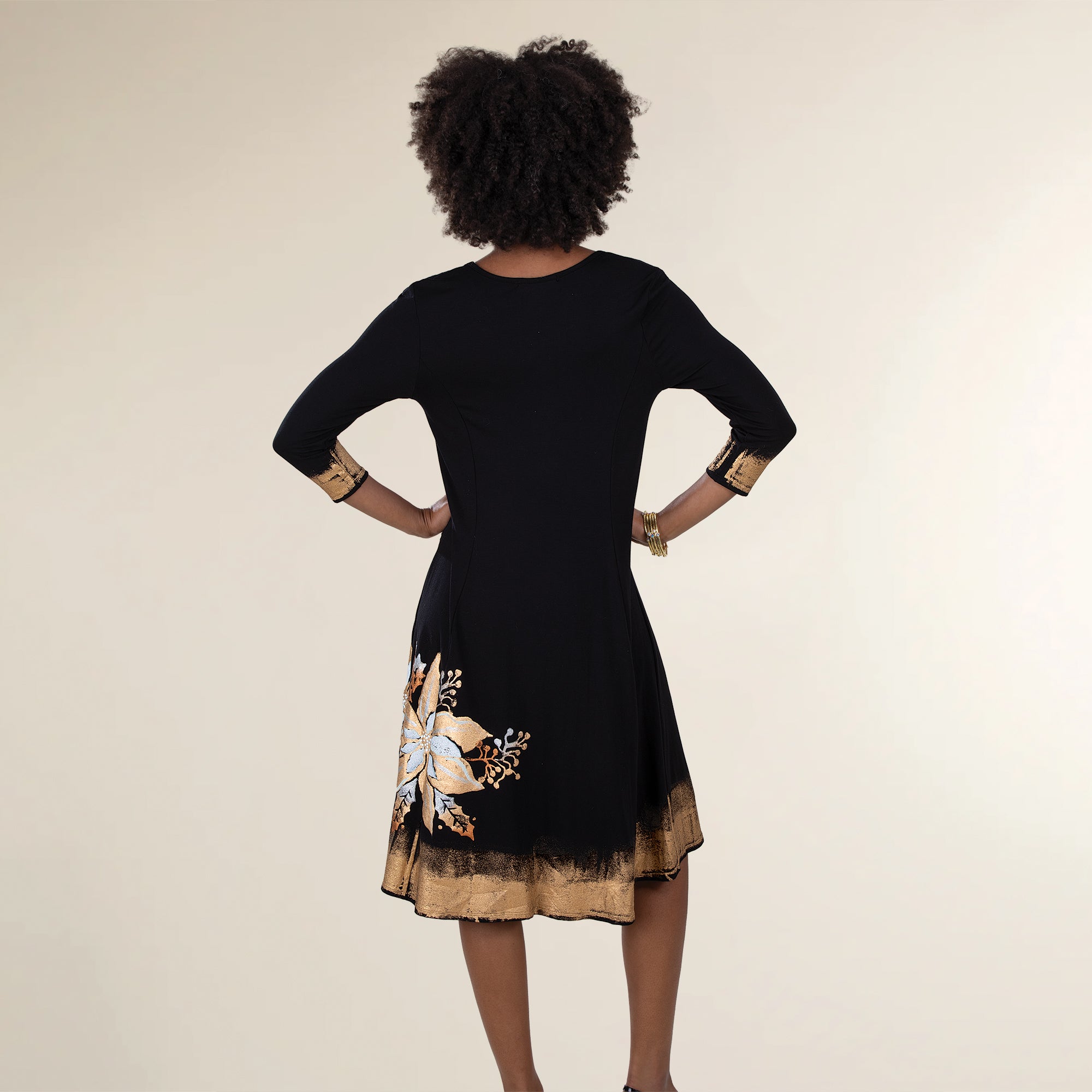 Hand-Painted Pretty in Gold Poinsettias Dress