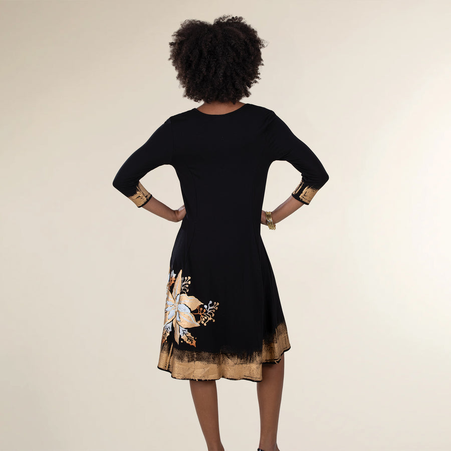 Hand-Painted Pretty in Gold Poinsettias Dress