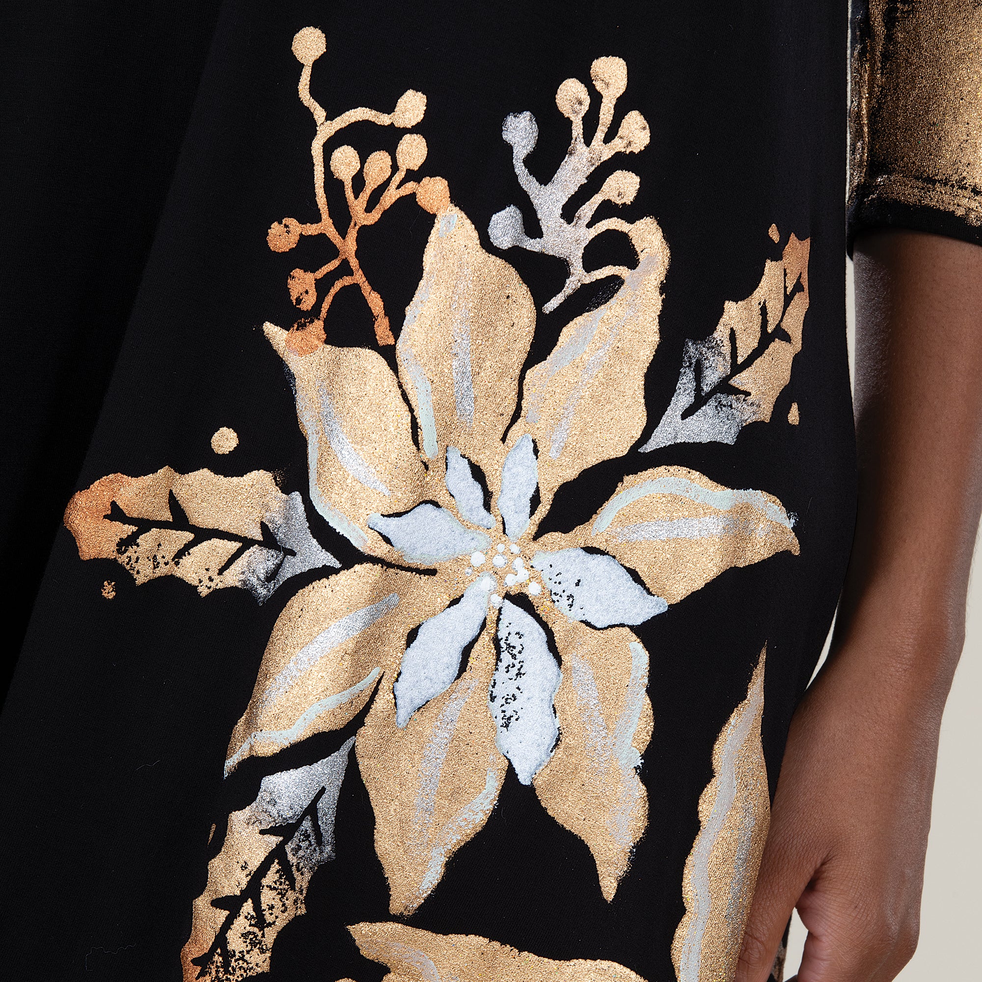 Hand-Painted Pretty in Gold Poinsettias Dress