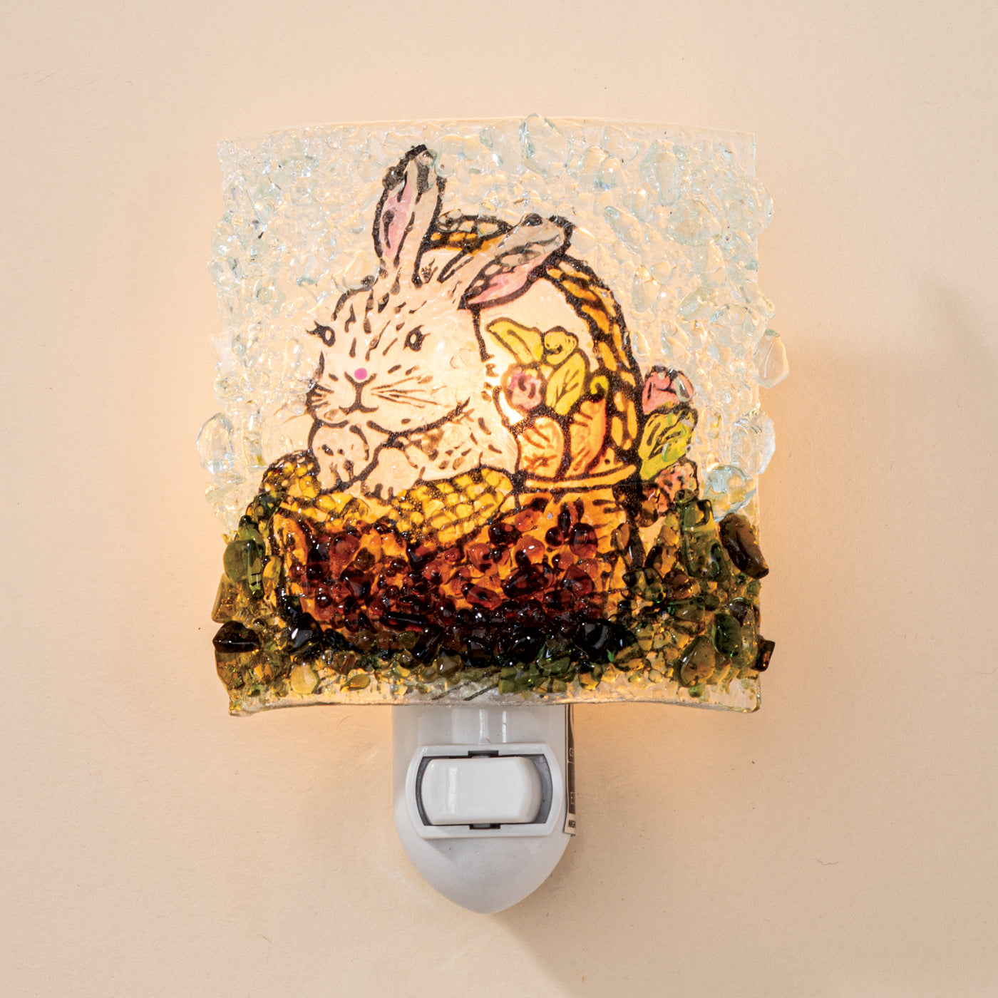 Recycled Glass Bunny in Basket Nightlight
