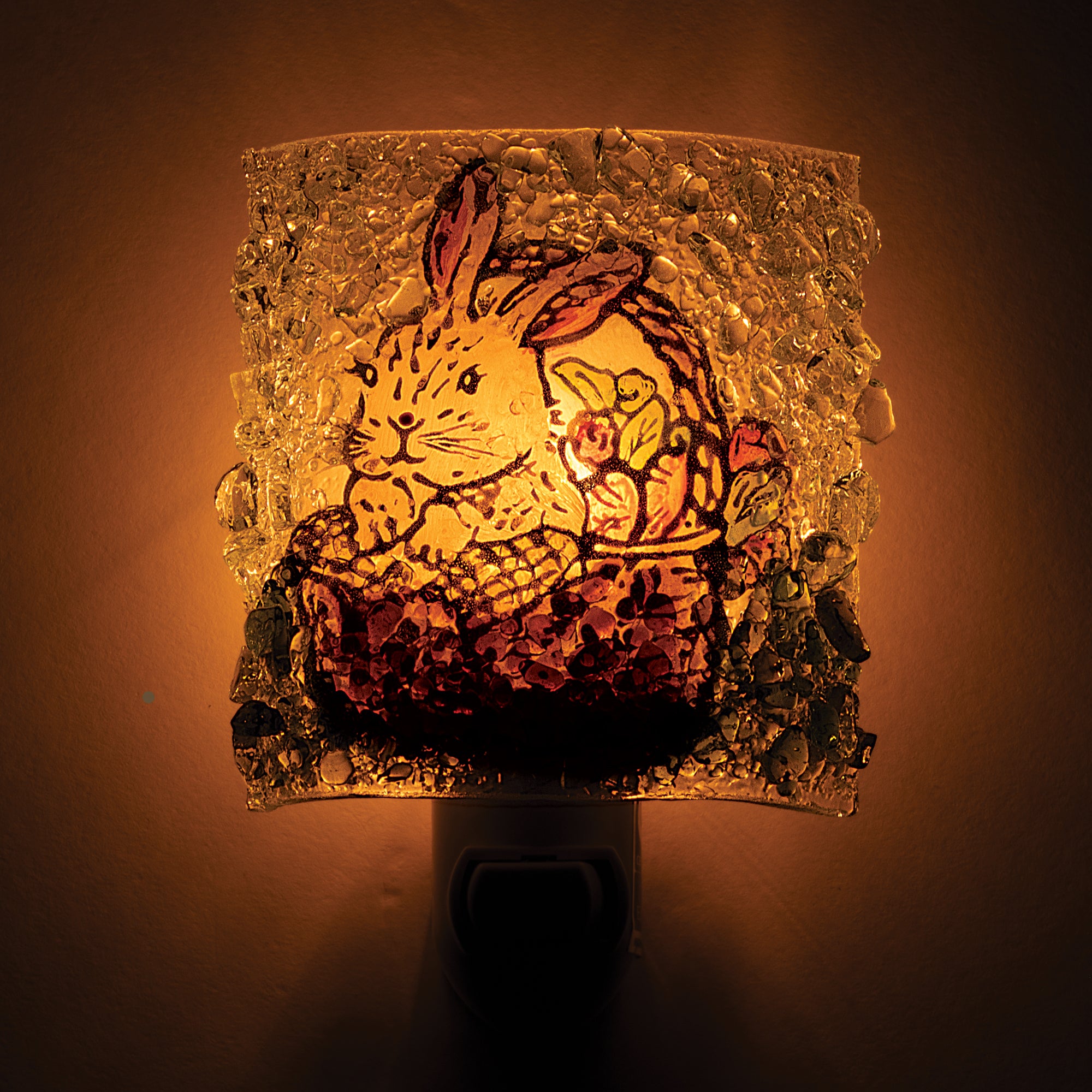 Recycled Glass Bunny in Basket Nightlight