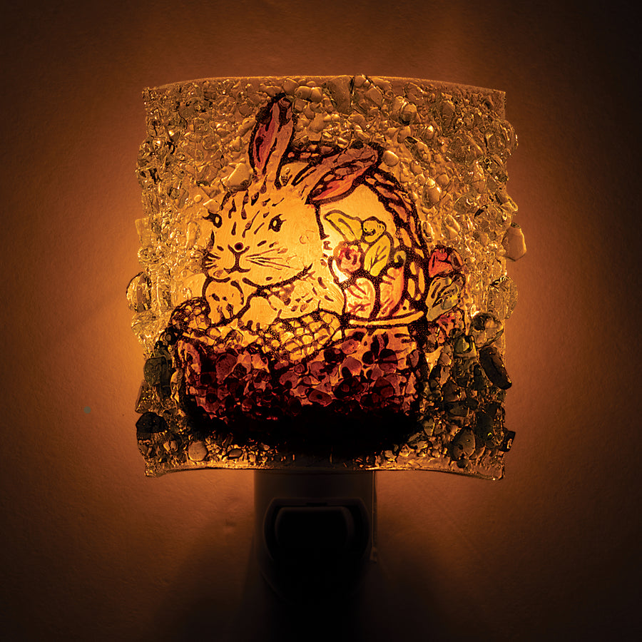 Recycled Glass Bunny in Basket Nightlight