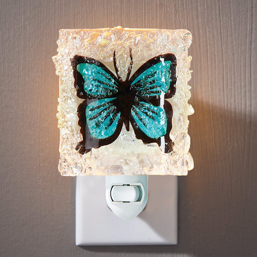 Recycled Glass Blue Butterfly Nightlight