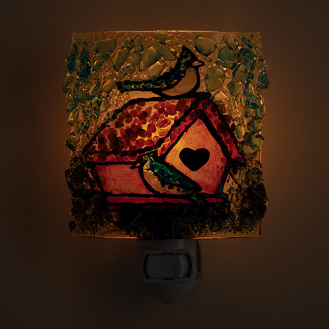 Recycled Glass Blue Jay Birdhouse Nightlight