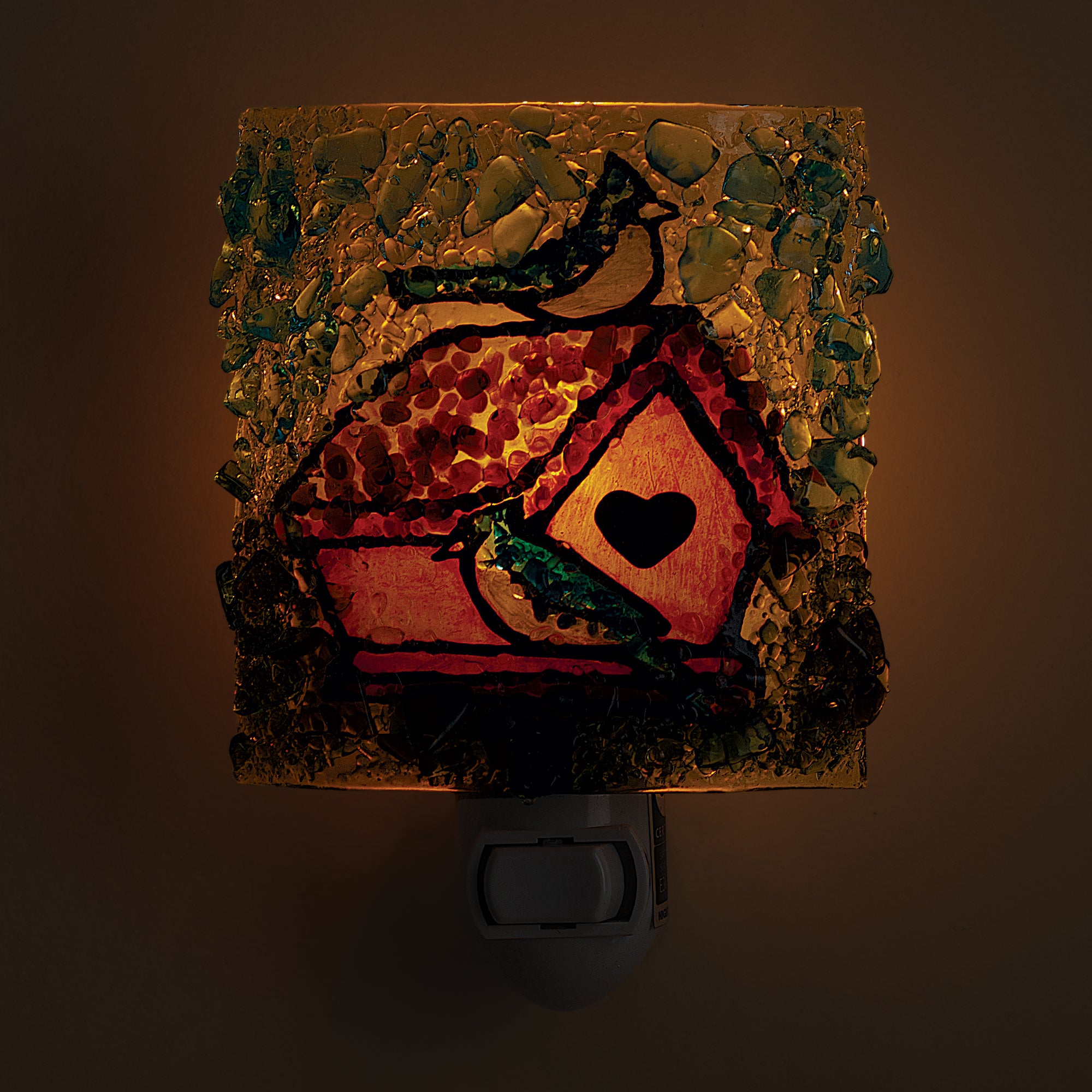 Recycled Glass Blue Jay Birdhouse Nightlight