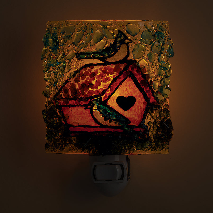 Recycled Glass Blue Jay Birdhouse Nightlight