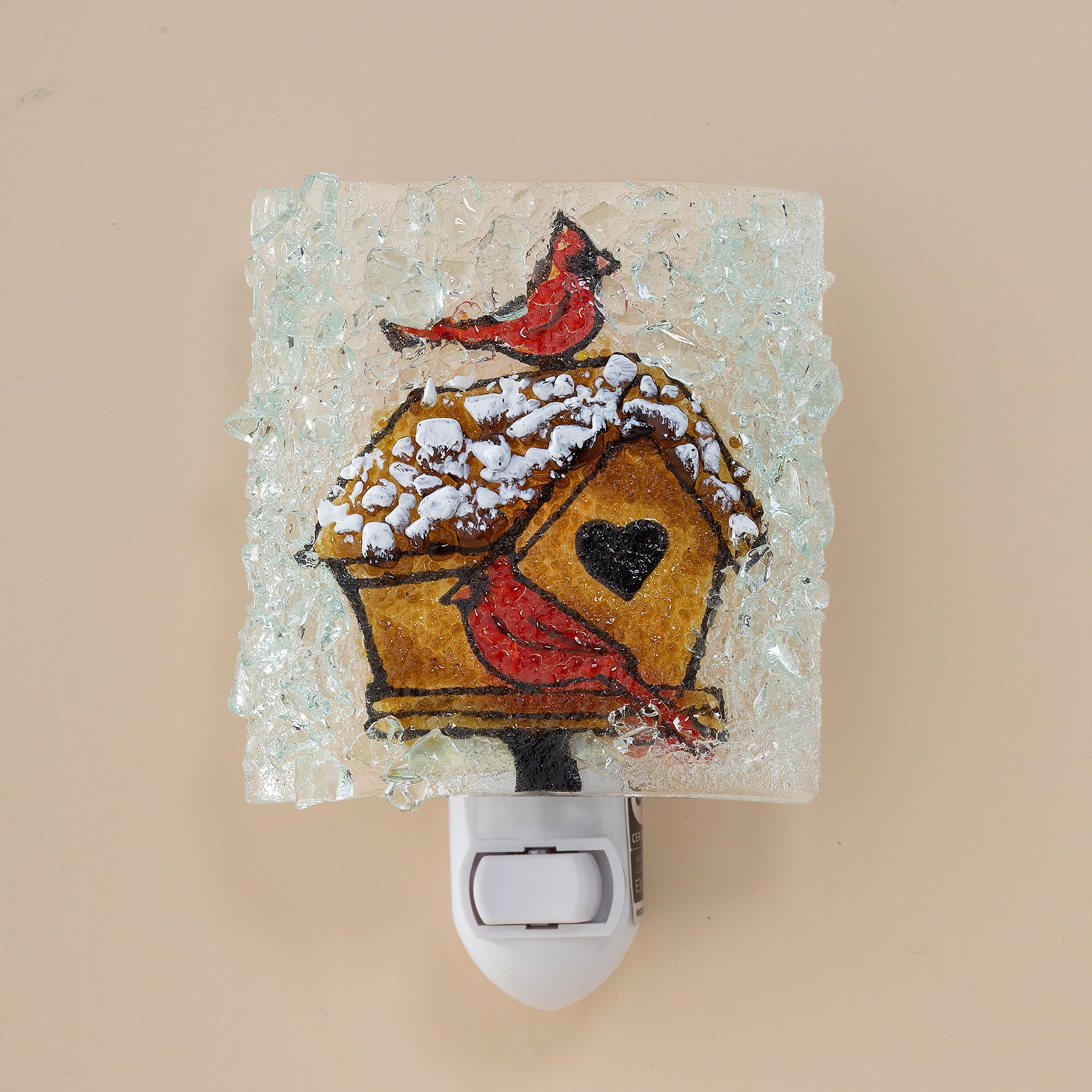 Recycled Glass Cardinal Birdhouse Nightlight