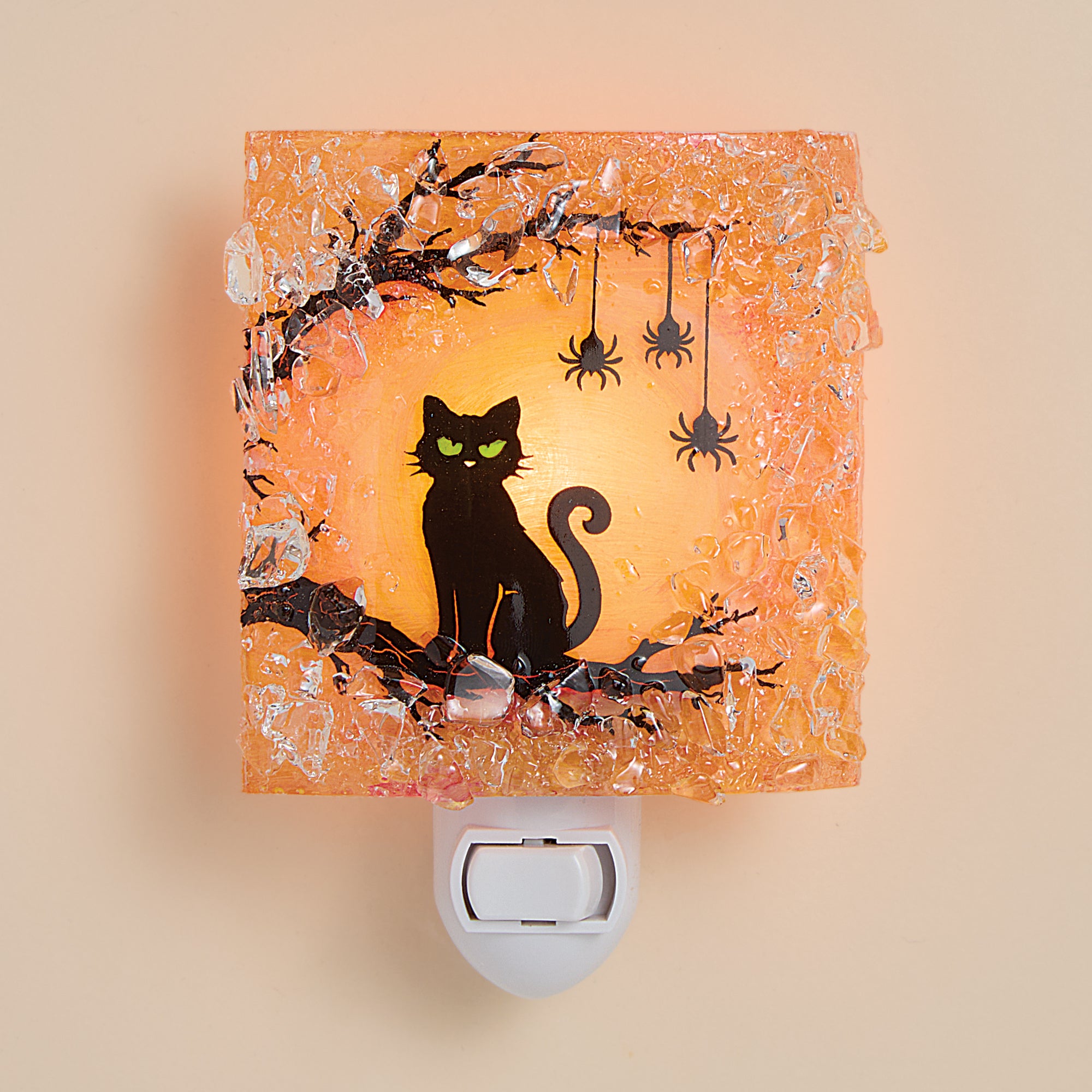Recycled Glass Cat & Spiders Nightlight