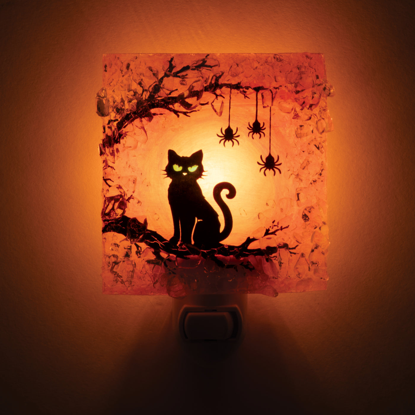 Recycled Glass Cat & Spiders Nightlight
